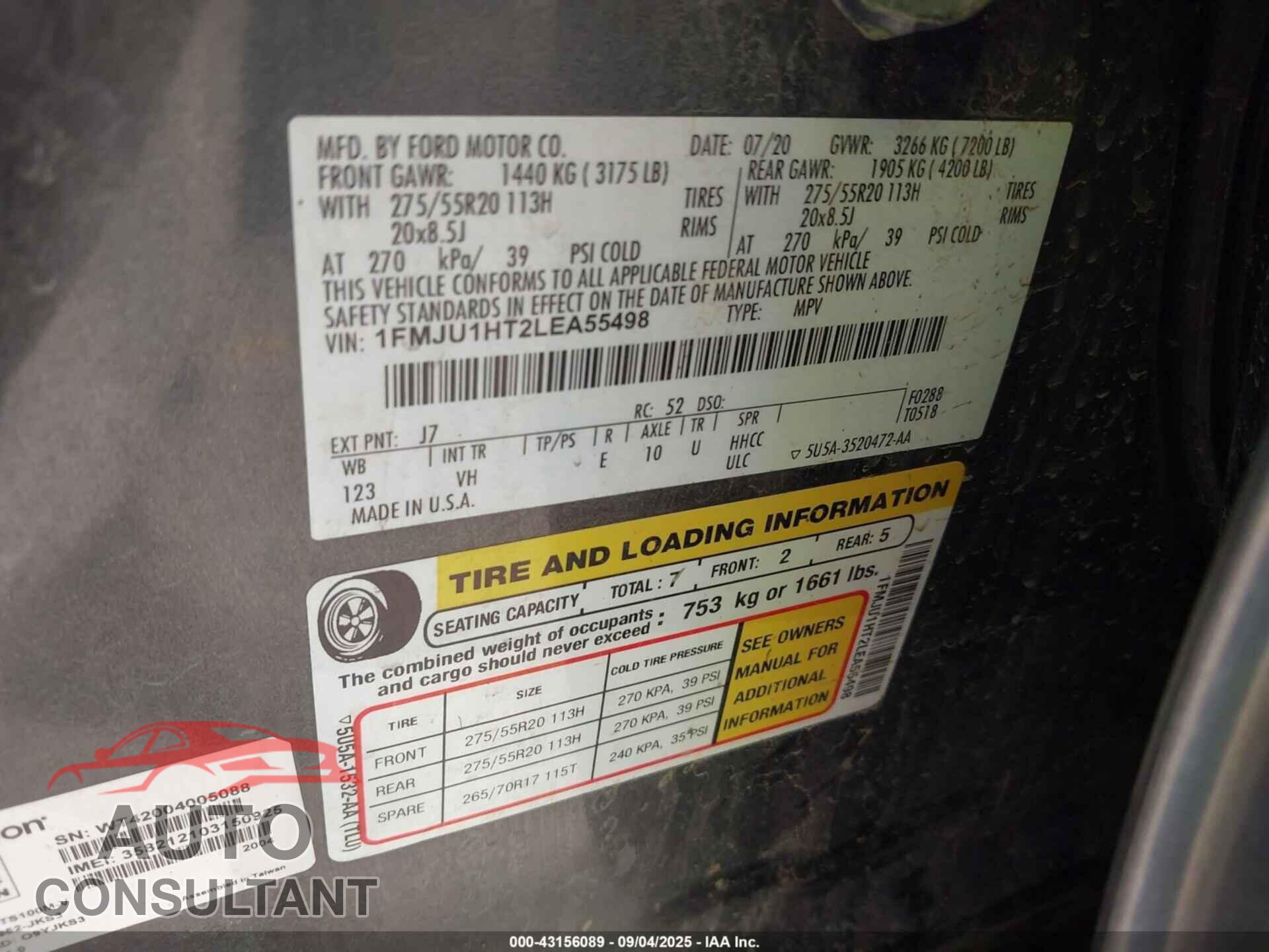 FORD EXPEDITION 2020 - 1FMJU1HT2LEA55498