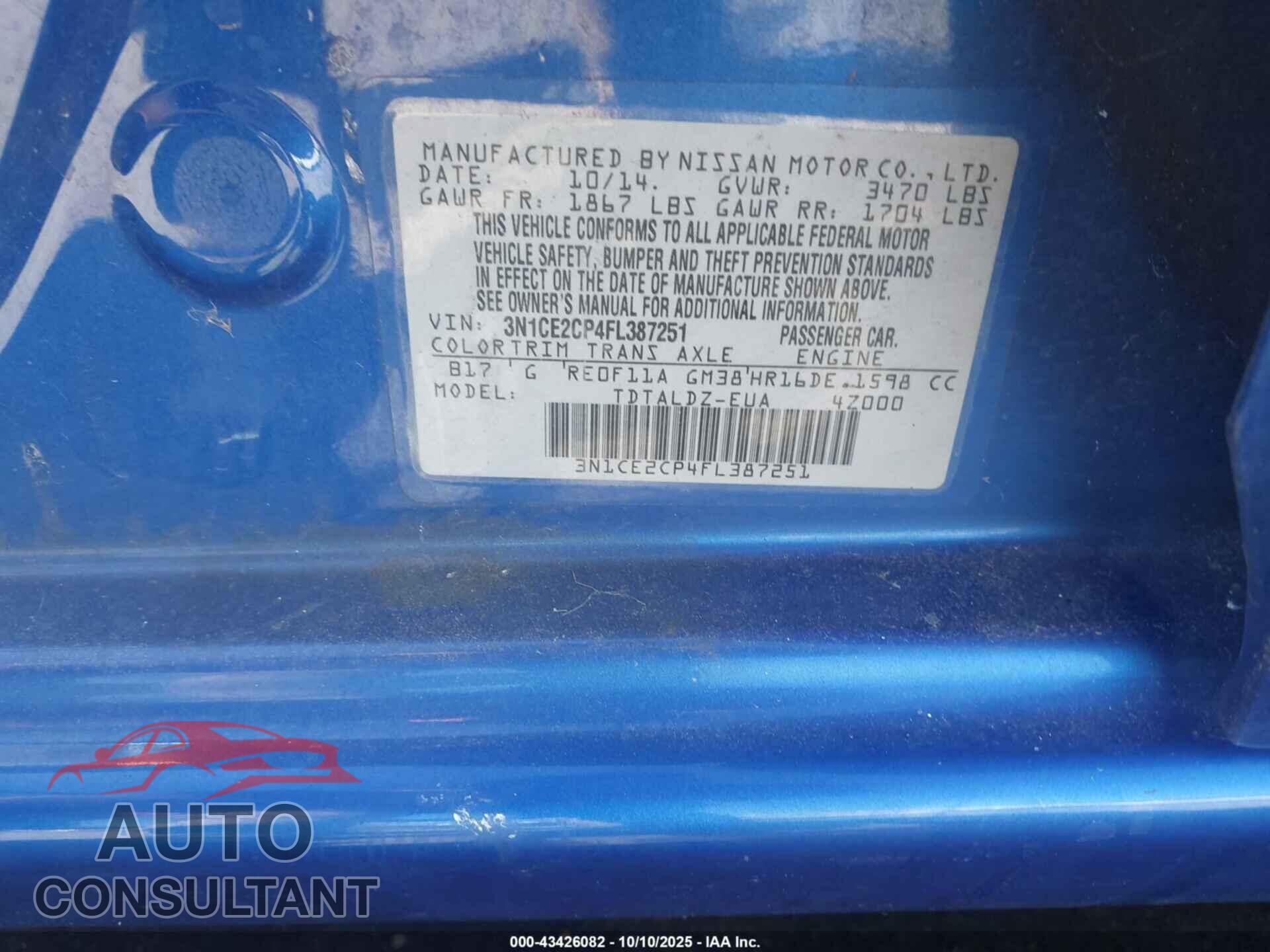 NISSAN VERSA NOTE 2015 - 3N1CE2CP4FL387251