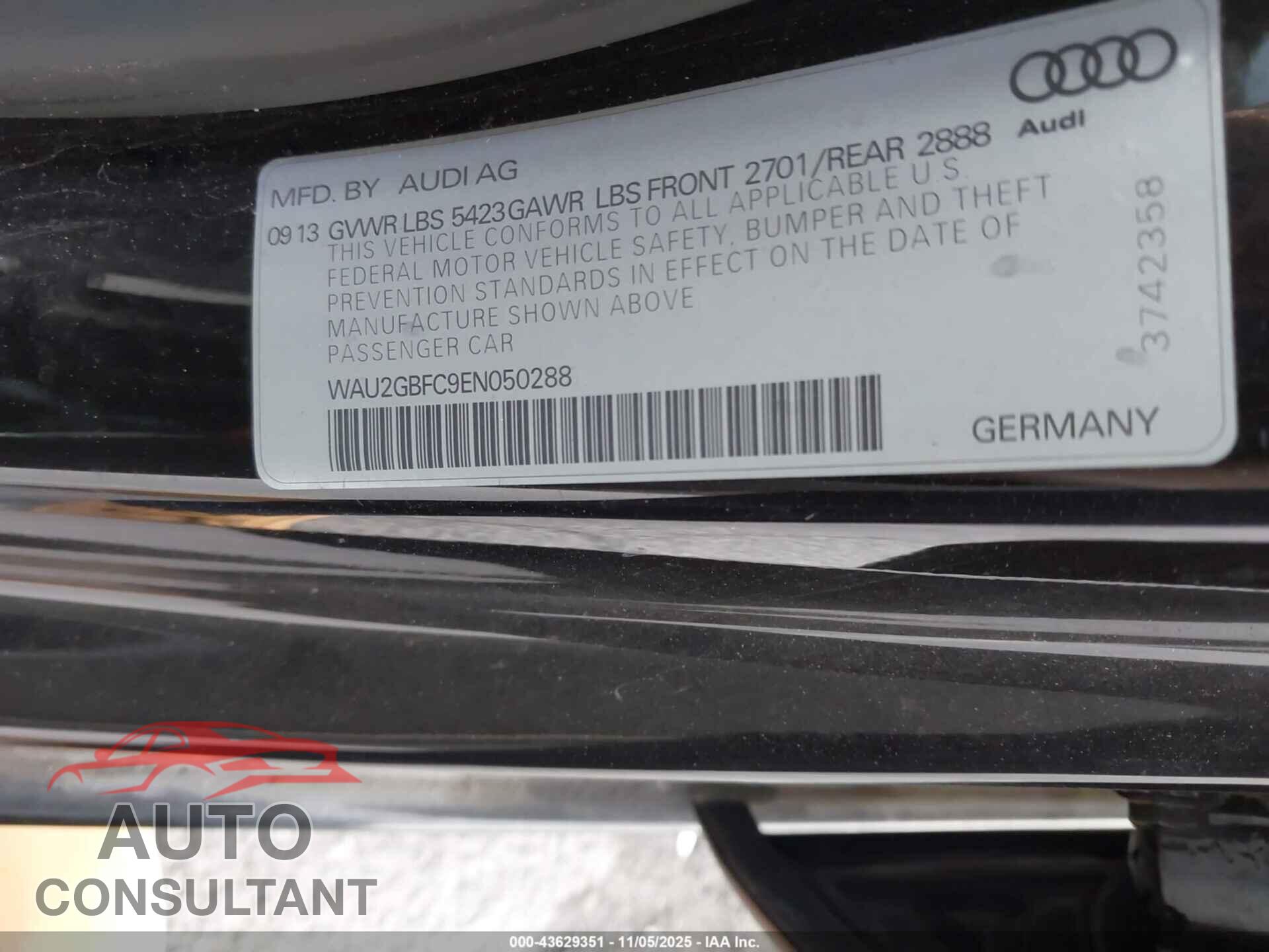 AUDI A7 2014 - WAU2GBFC9EN050288