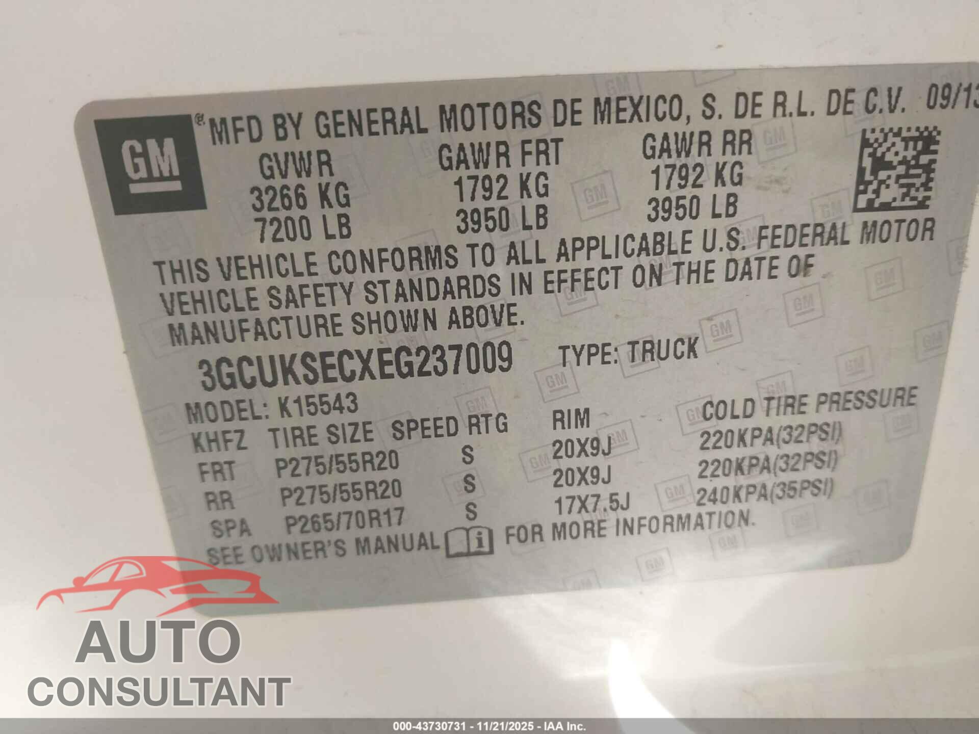 CHEVROLET SILVERADO 1500 2014 - 3GCUKSECXEG237009