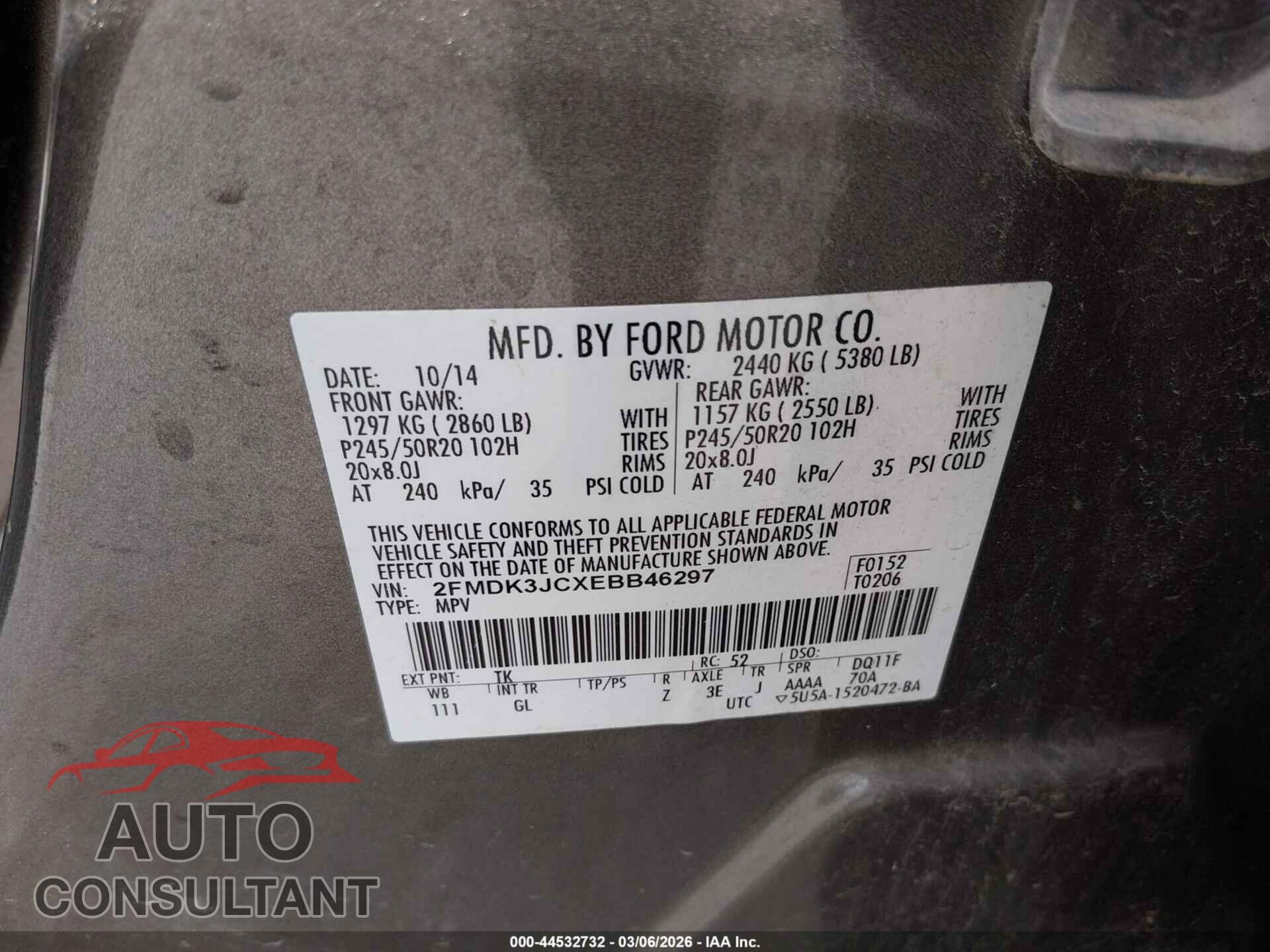 FORD EDGE 2014 - 2FMDK3JCXEBB46297