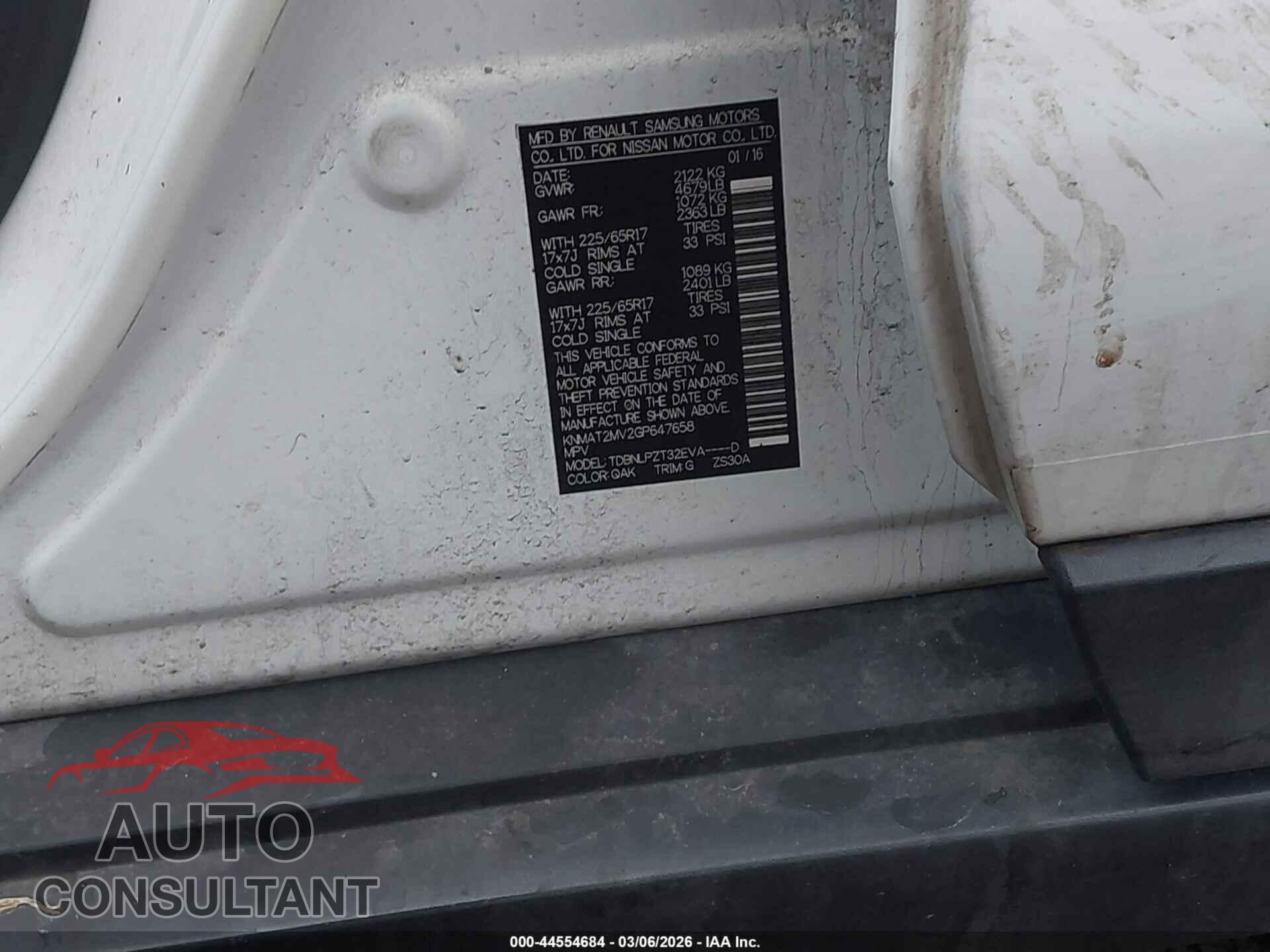 NISSAN ROGUE 2016 - KNMAT2MV2GP647658