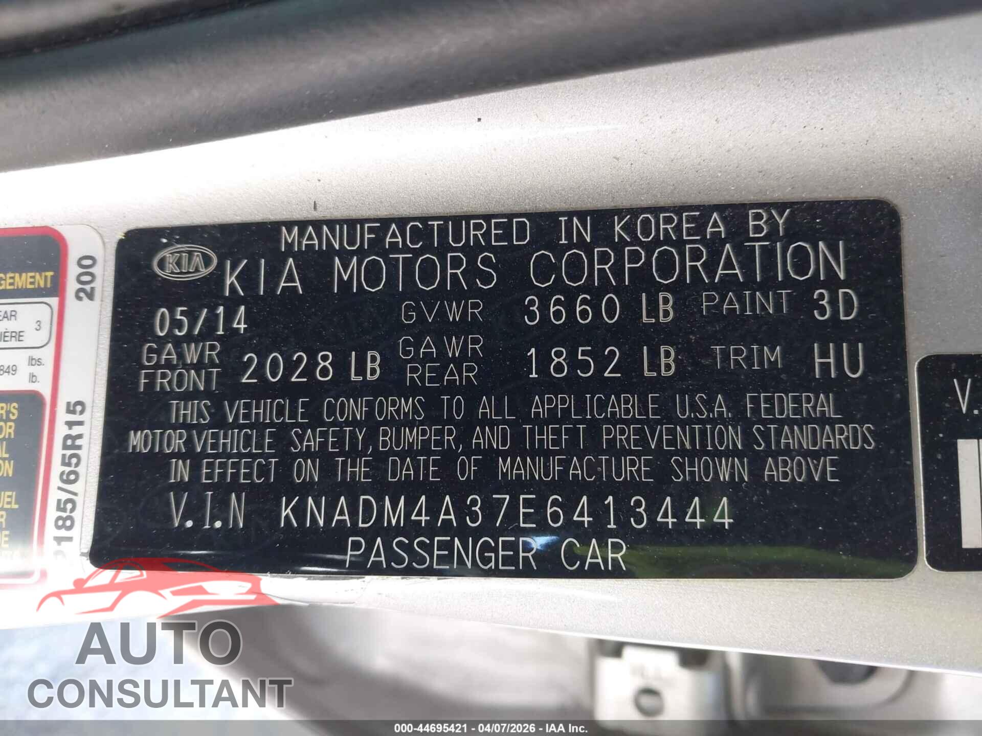 KIA RIO 2014 - KNADM4A37E6413444