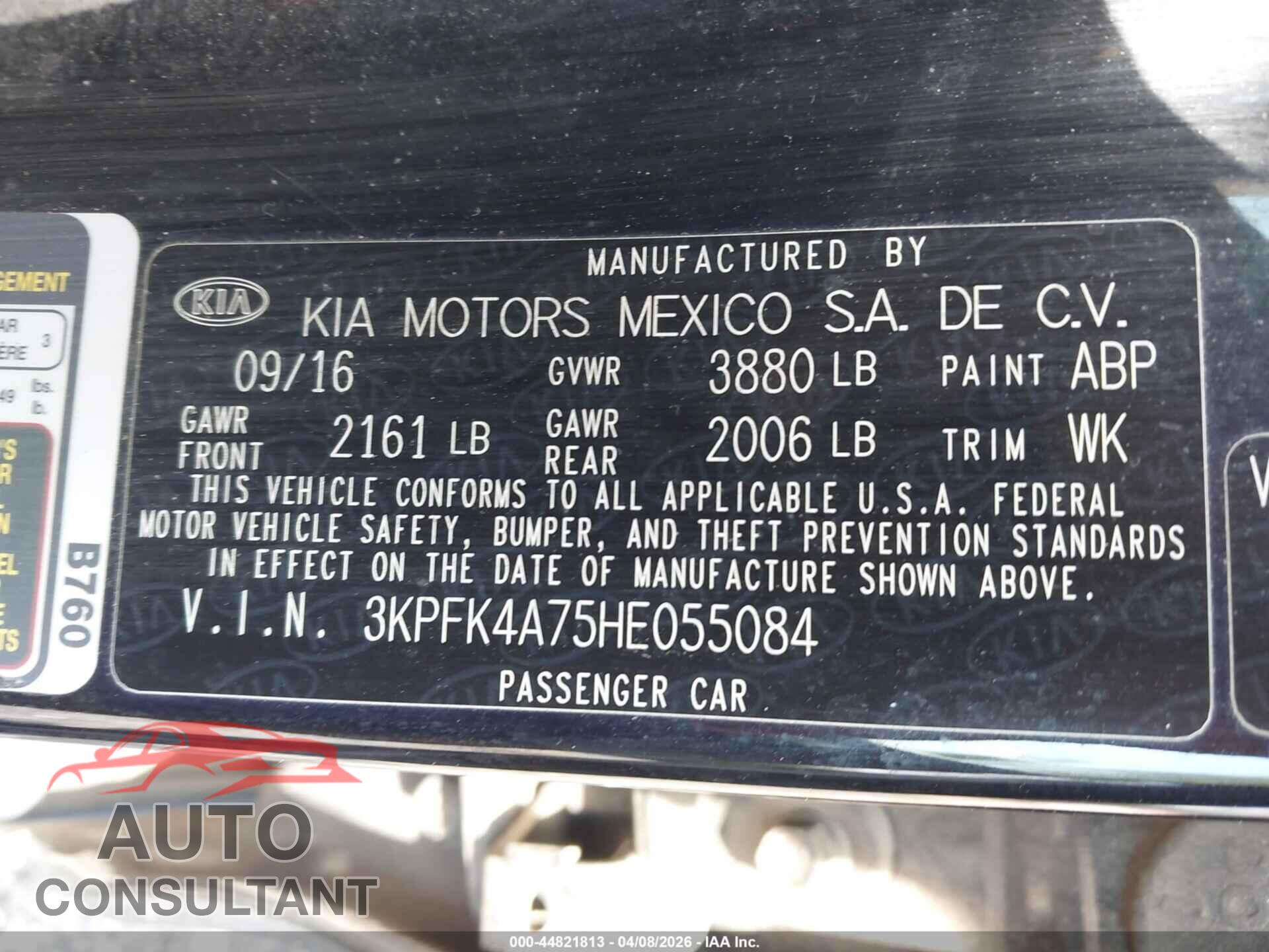 KIA FORTE 2017 - 3KPFK4A75HE055084