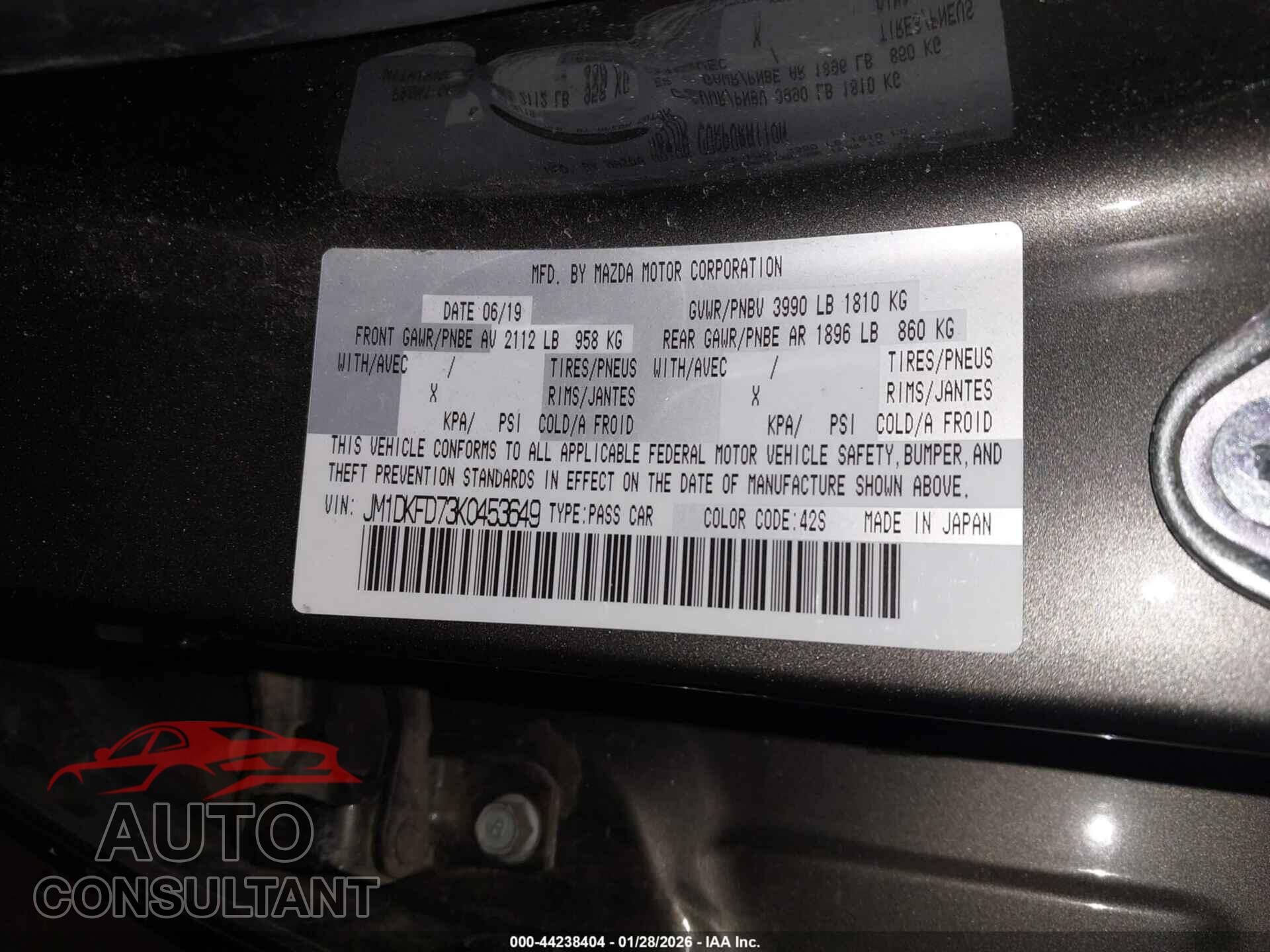 MAZDA CX-3 2019 - JM1DKFD73K0453649