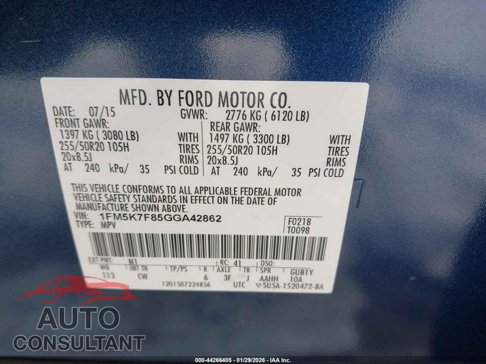 FORD EXPLORER 2016 - 1FM5K7F85GGA42862