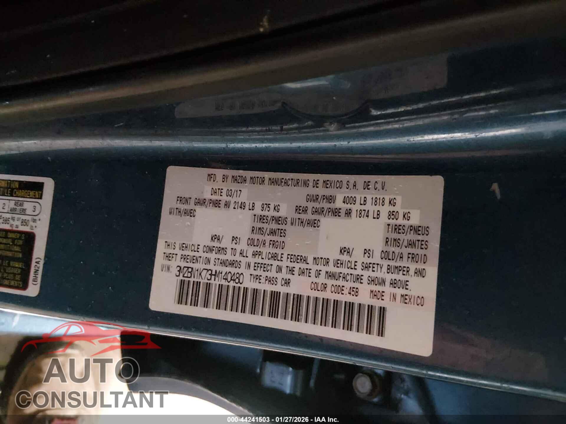 MAZDA MAZDA3 2017 - 3MZBN1K73HM140480