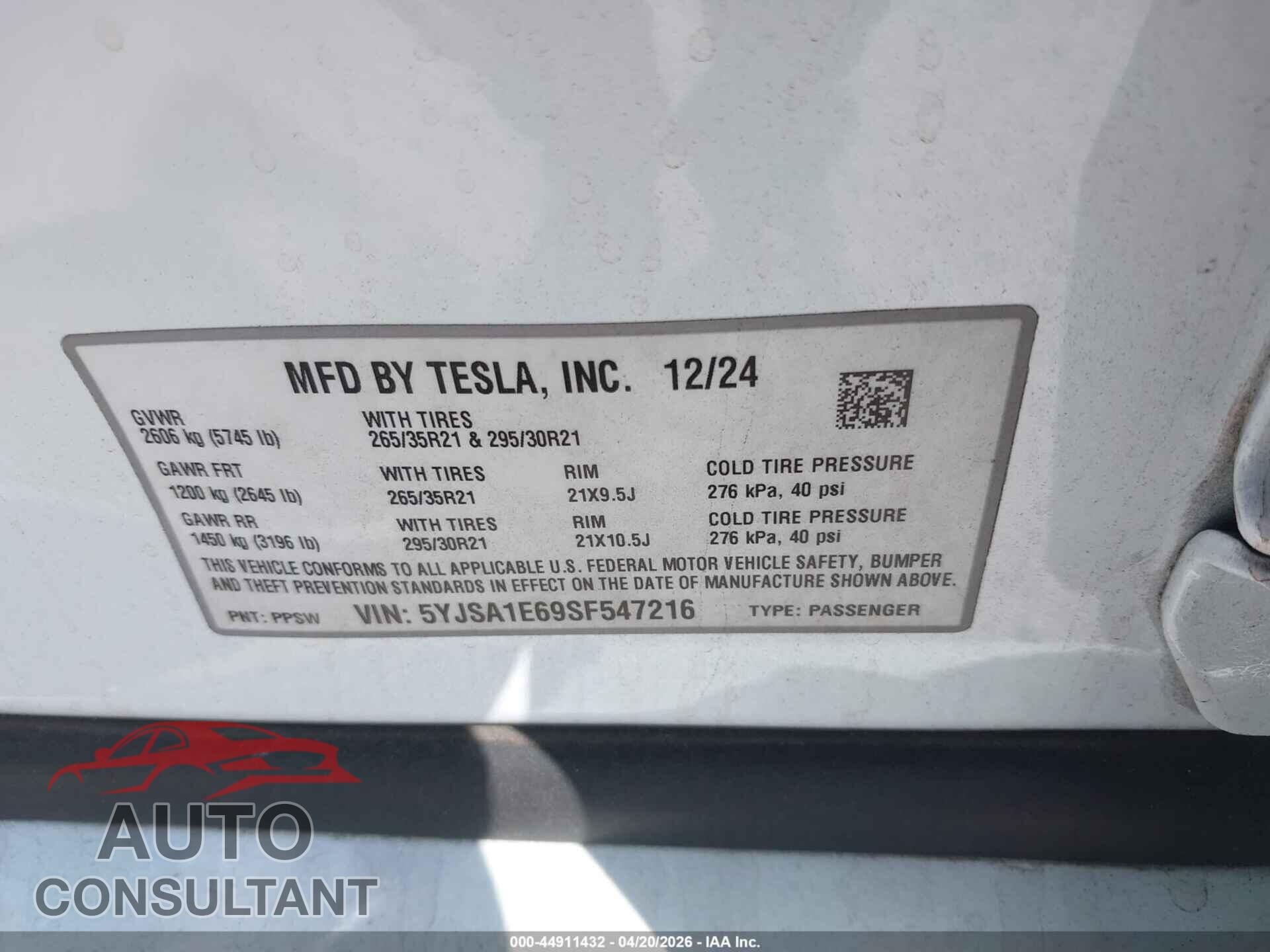 TESLA MODEL S 2025 - 5YJSA1E69SF547216