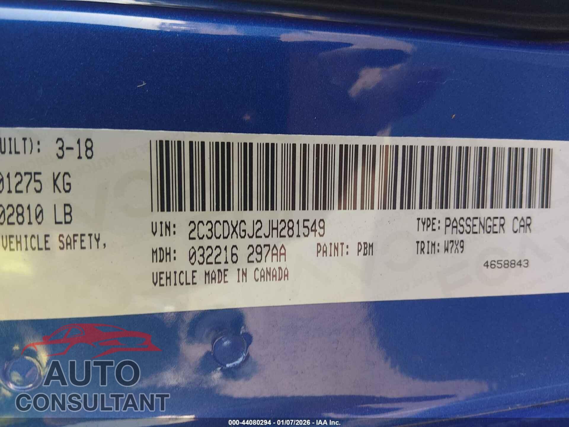 DODGE CHARGER 2018 - 2C3CDXGJ2JH281549