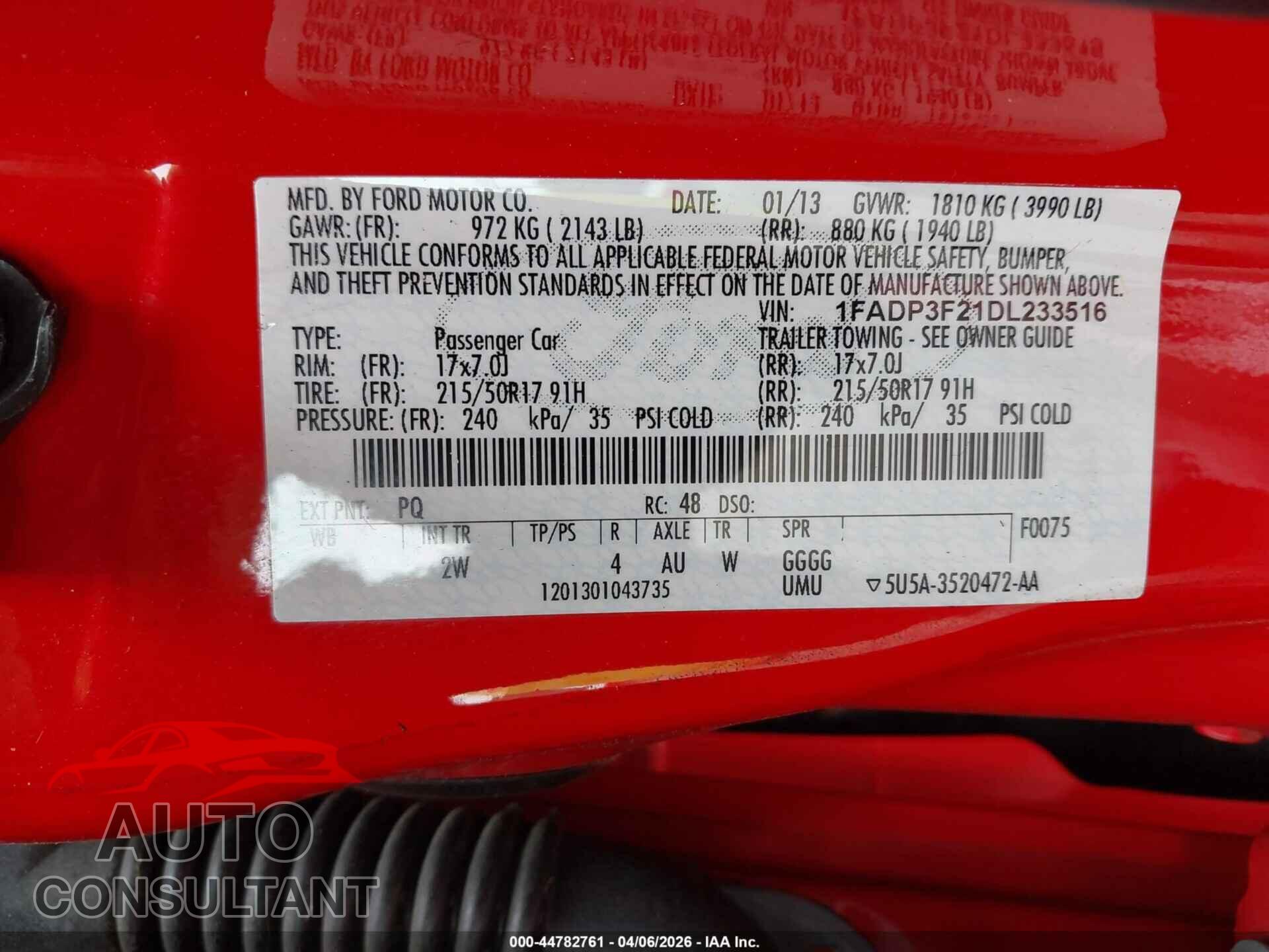 FORD FOCUS 2013 - 1FADP3F21DL233516