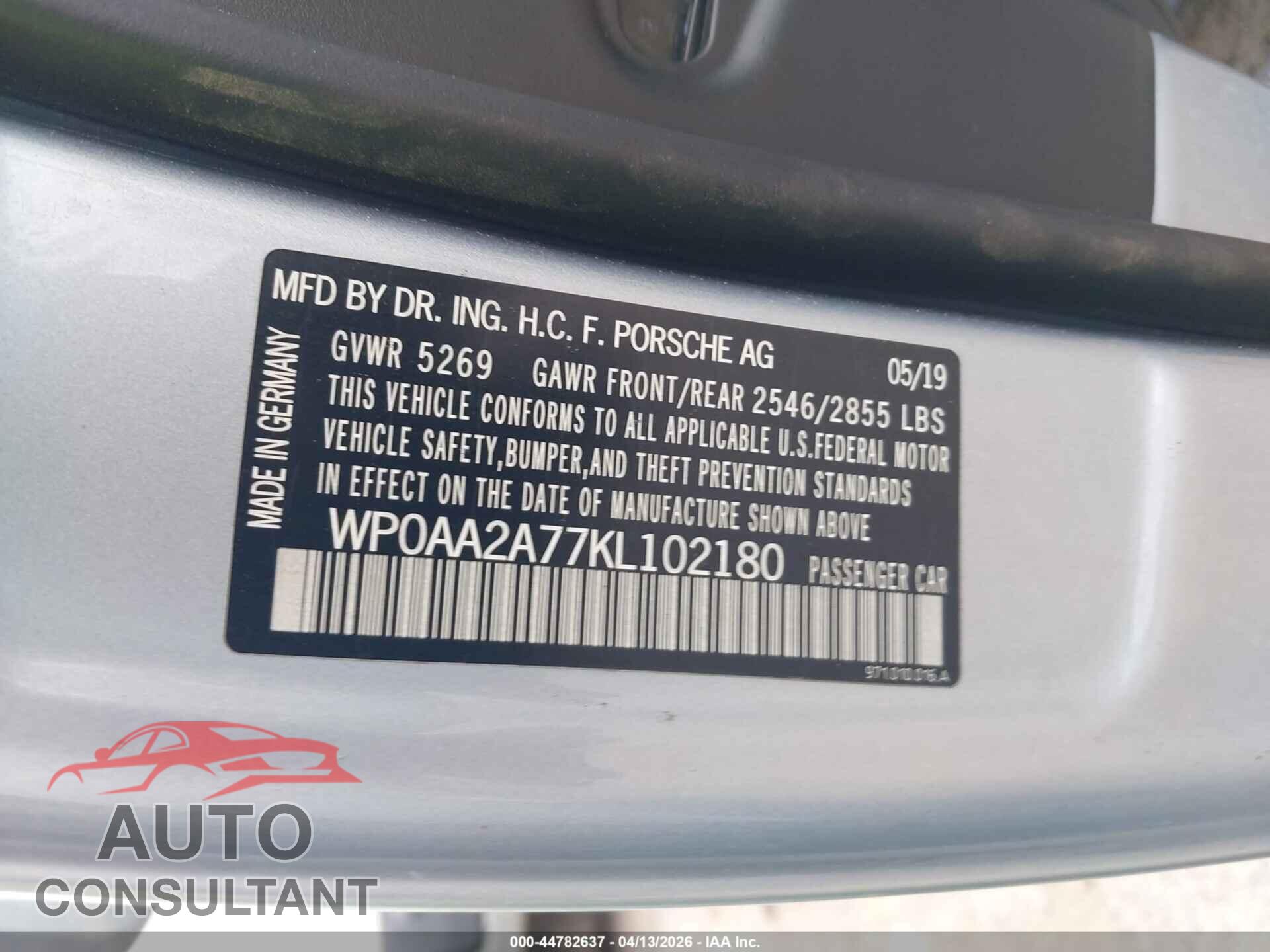 PORSCHE PANAMERA 2019 - WP0AA2A77KL102180