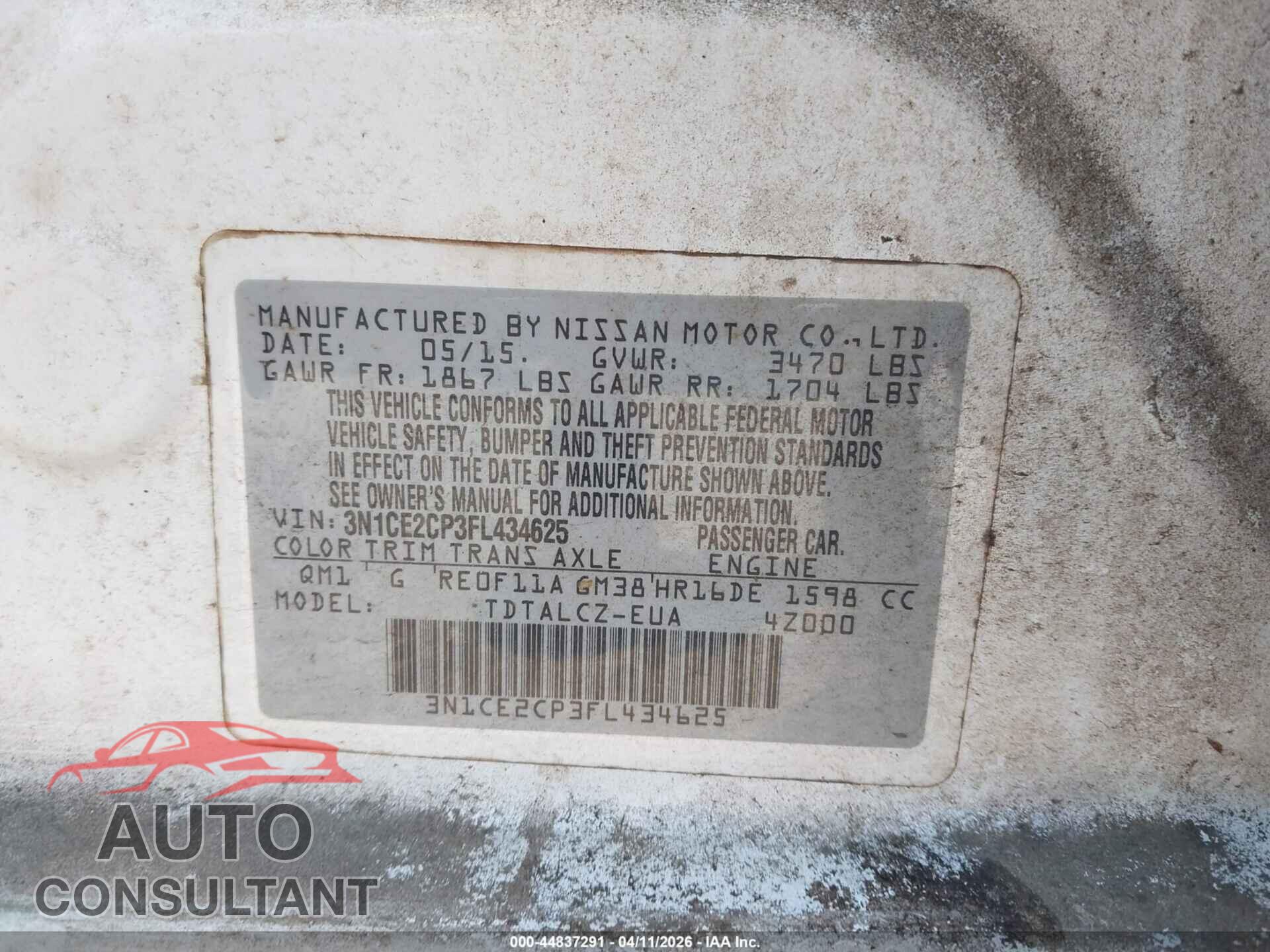 NISSAN VERSA NOTE 2015 - 3N1CE2CP3FL434625