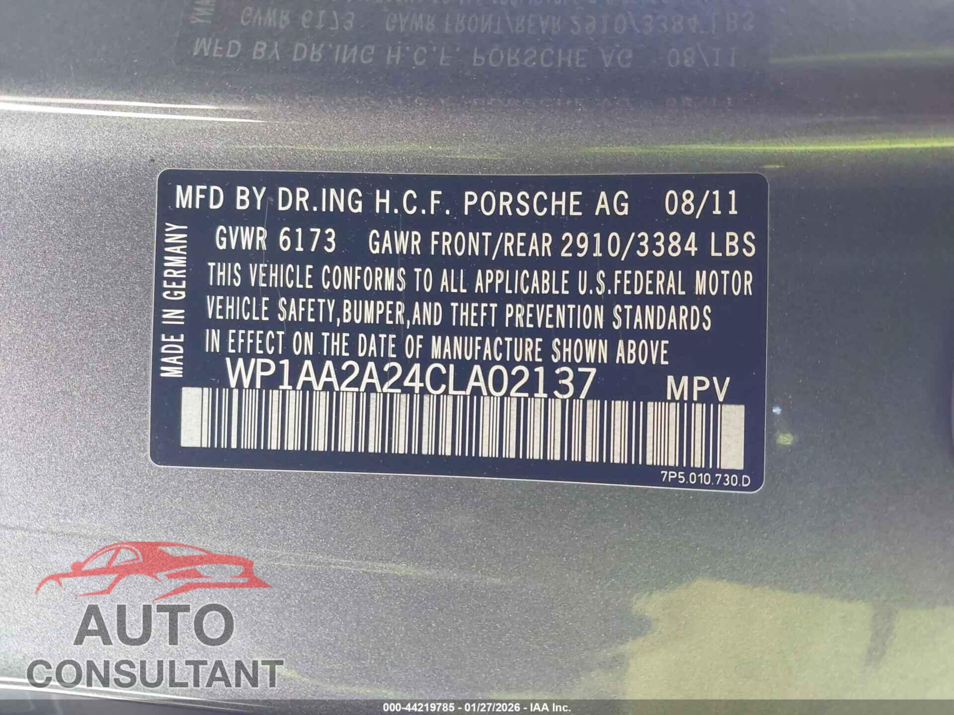 PORSCHE CAYENNE 2012 - WP1AA2A24CLA02137