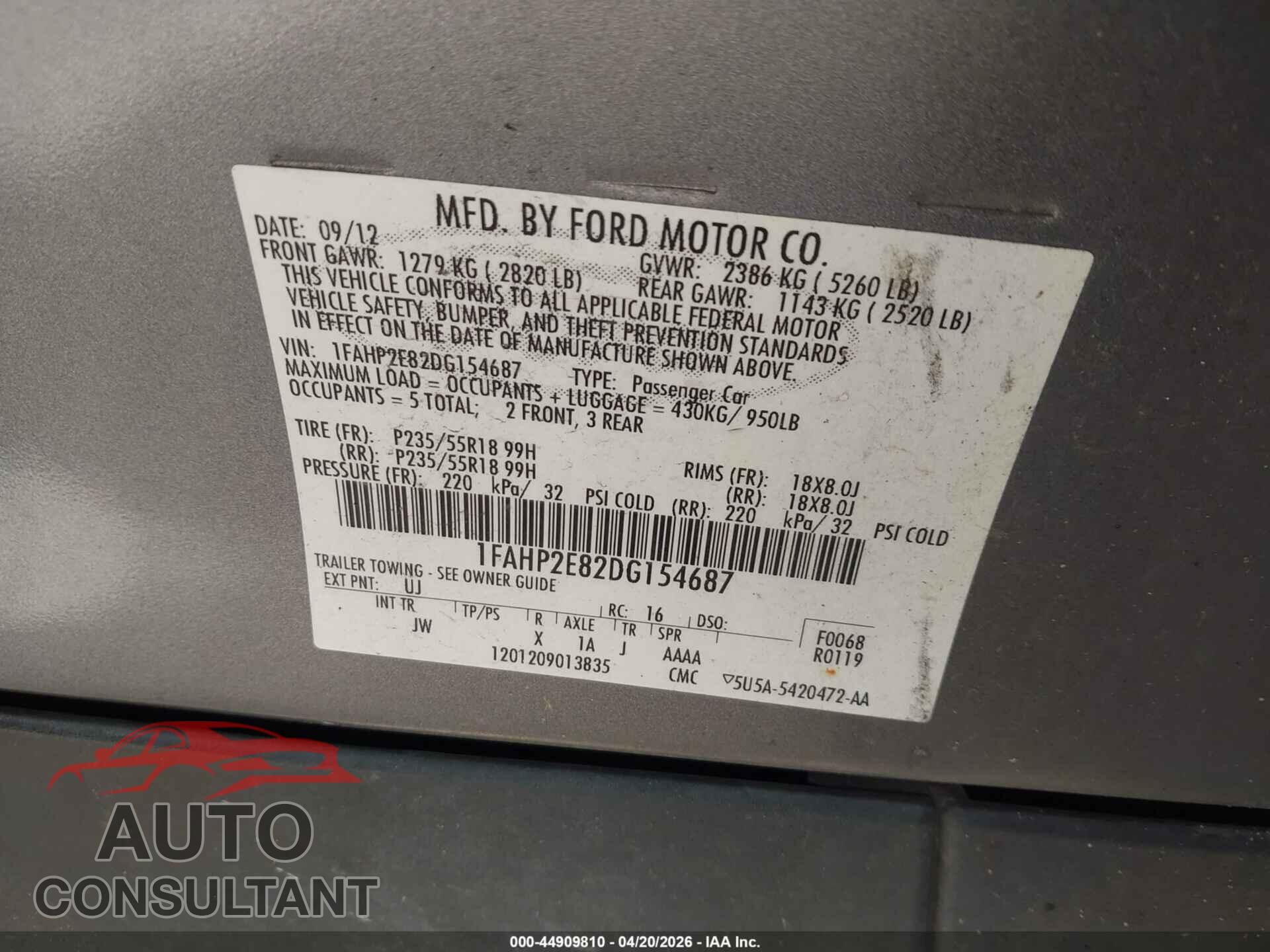 FORD TAURUS 2013 - 1FAHP2E82DG154687