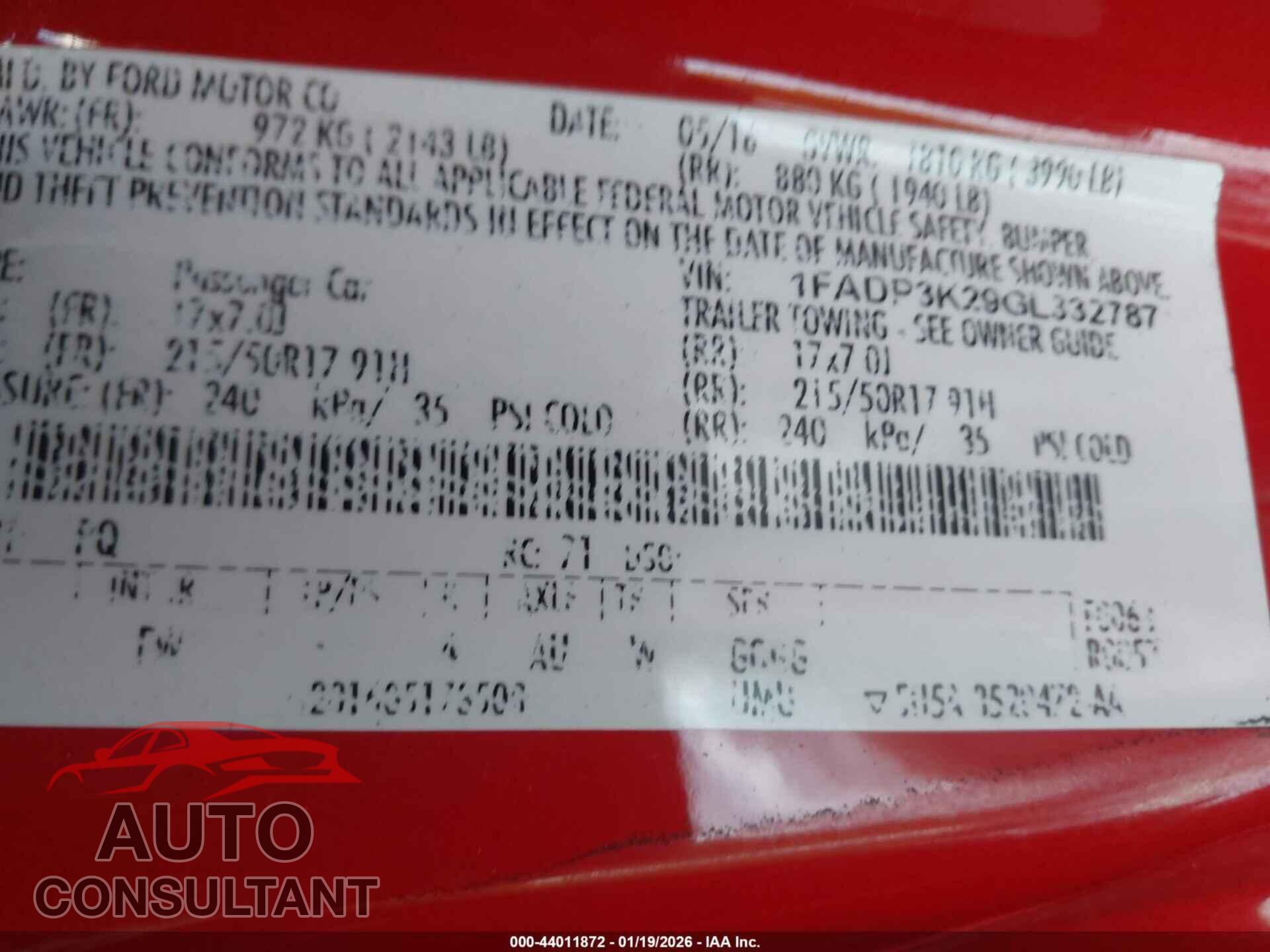 FORD FOCUS 2016 - 1FADP3K29GL332787