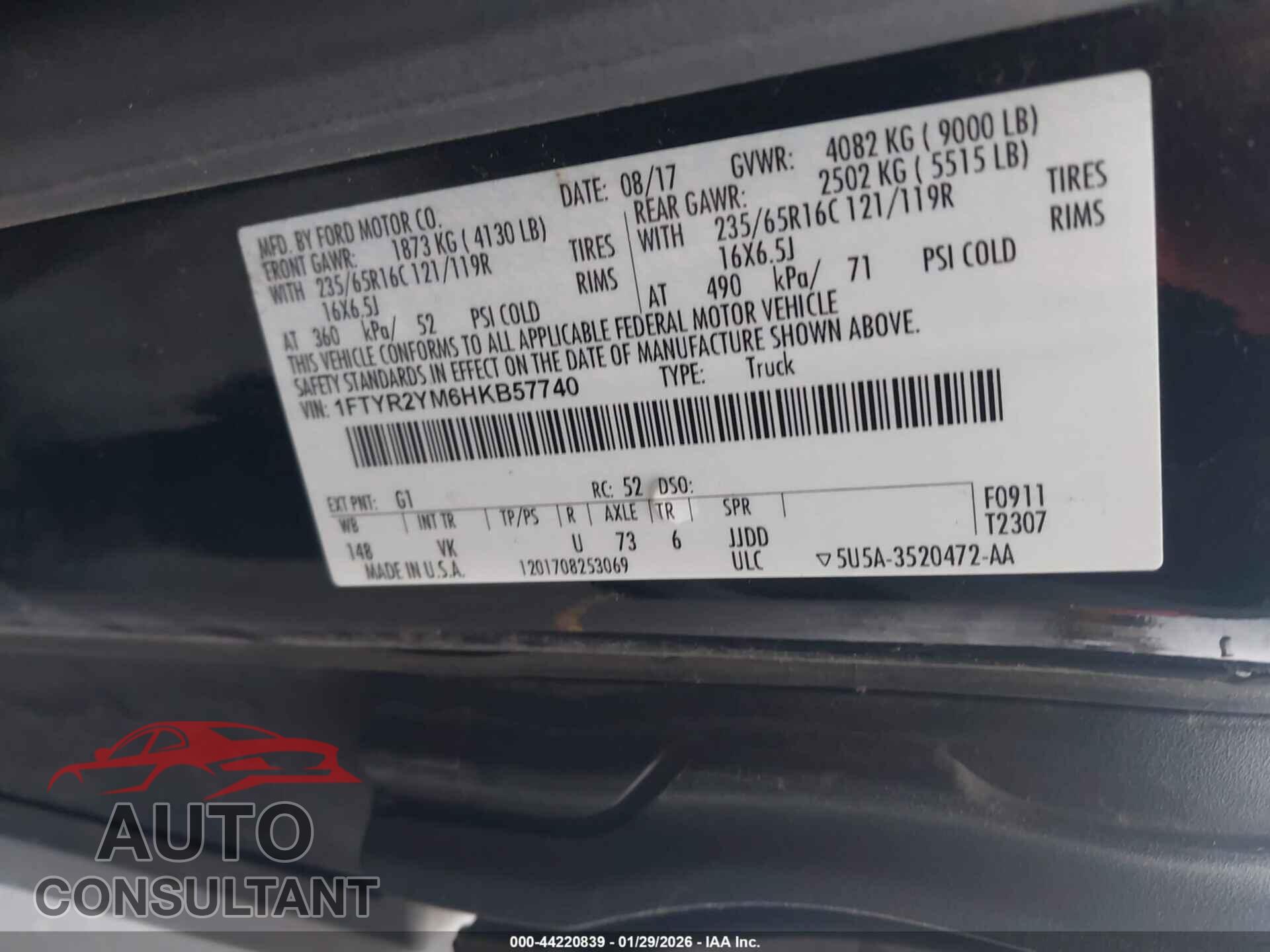 FORD TRANSIT-250 2017 - 1FTYR2YM6HKB57740