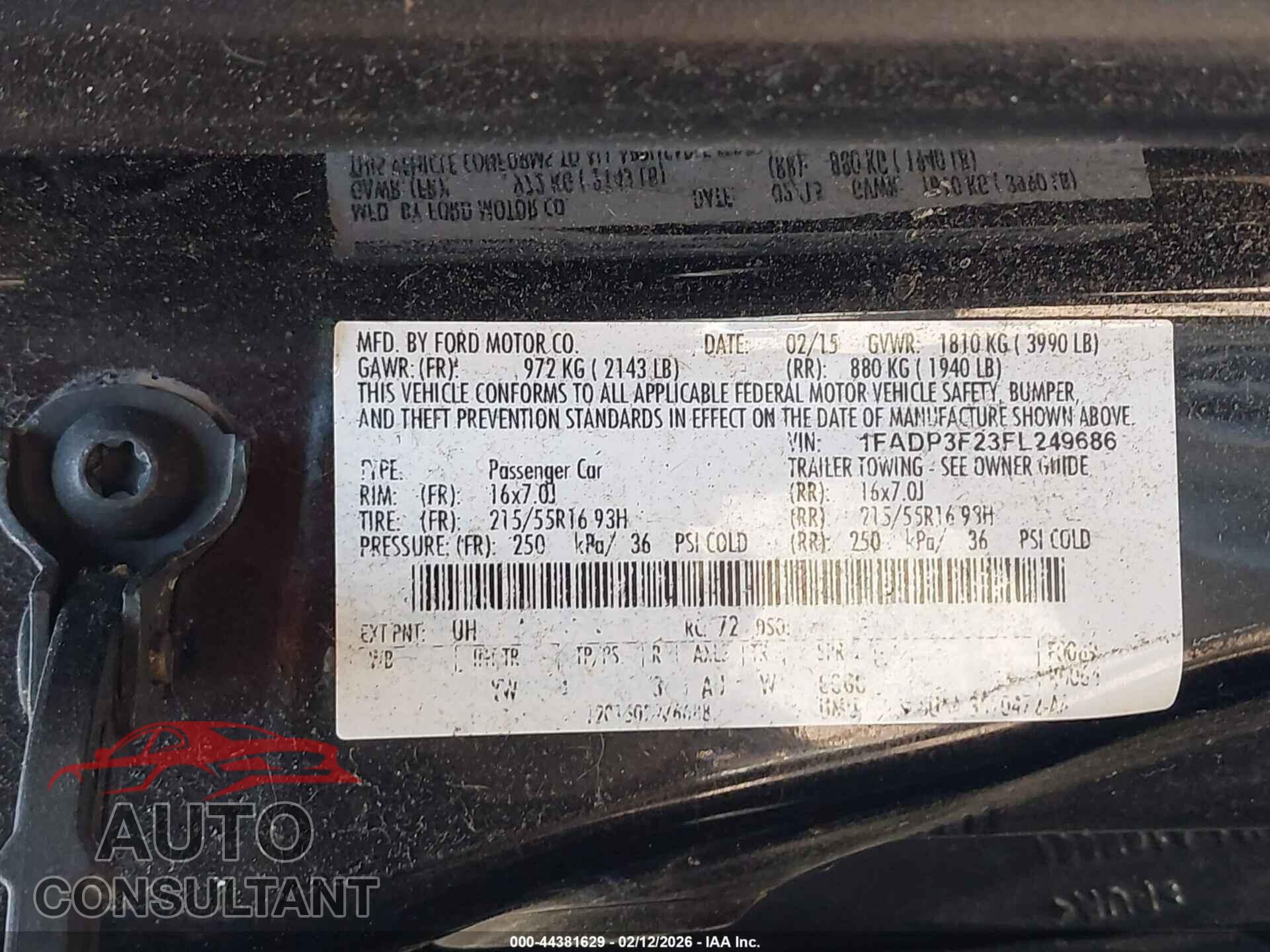 FORD FOCUS 2015 - 1FADP3F23FL249686