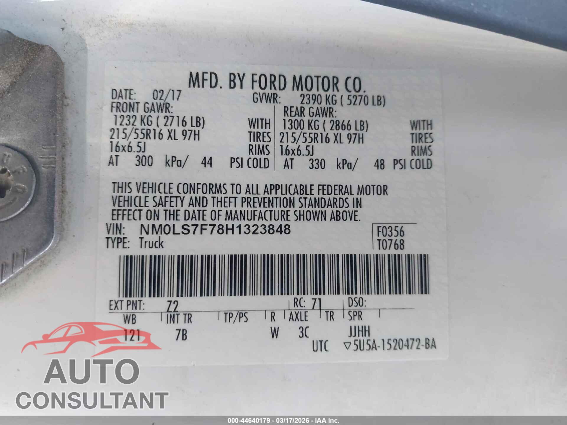 FORD TRANSIT CONNECT 2017 - NM0LS7F78H1323848