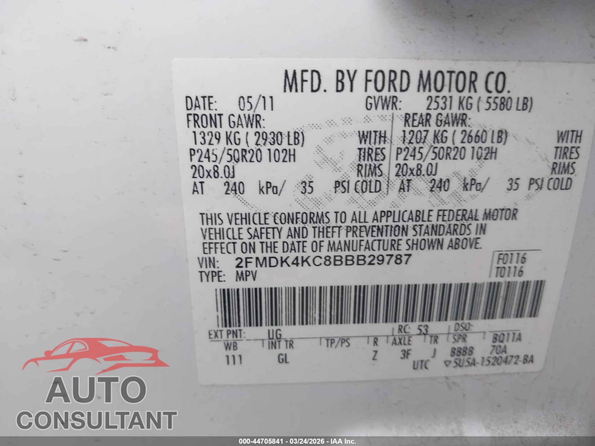 FORD EDGE 2011 - 2FMDK4KC8BBB29787
