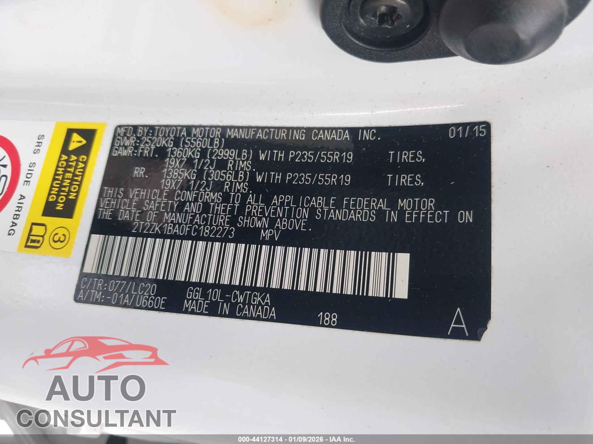 LEXUS RX 2015 - 2T2ZK1BA0FC182273