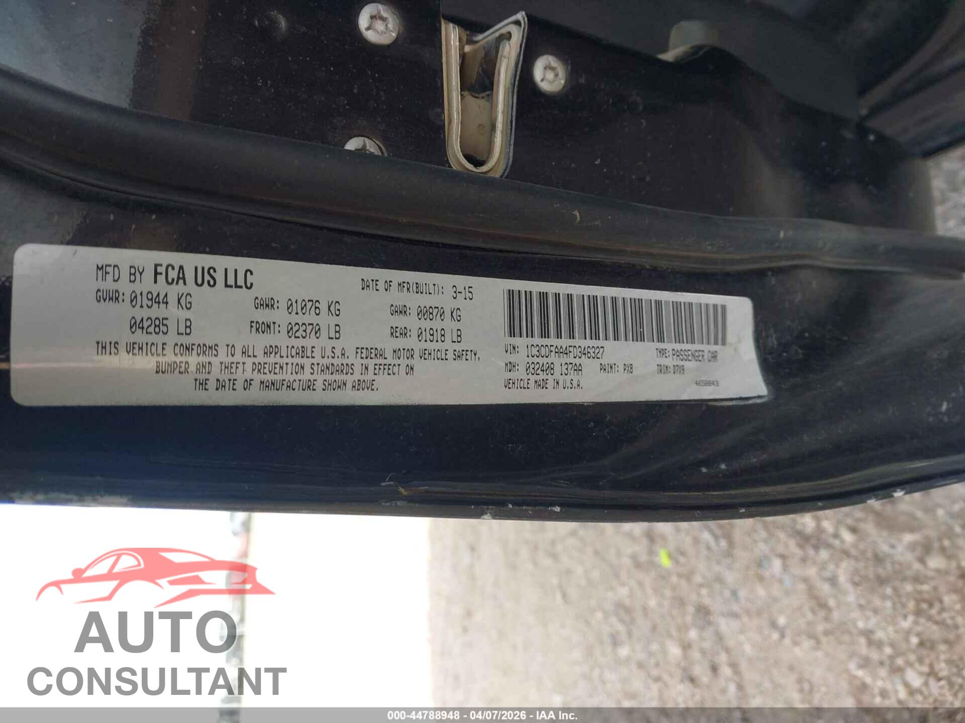 DODGE DART 2015 - 1C3CDFAA4FD346327