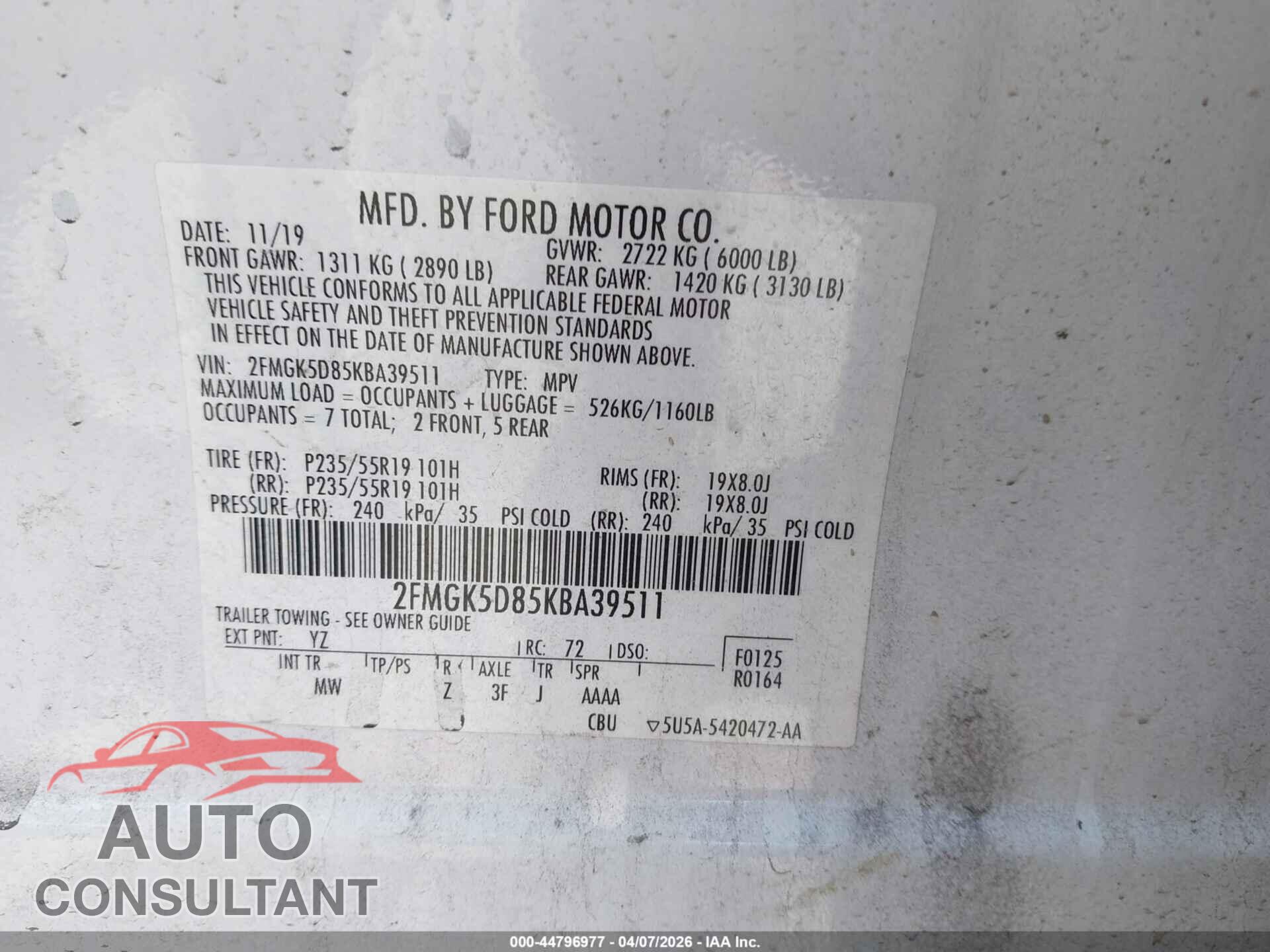 FORD FLEX 2019 - 2FMGK5D85KBA39511