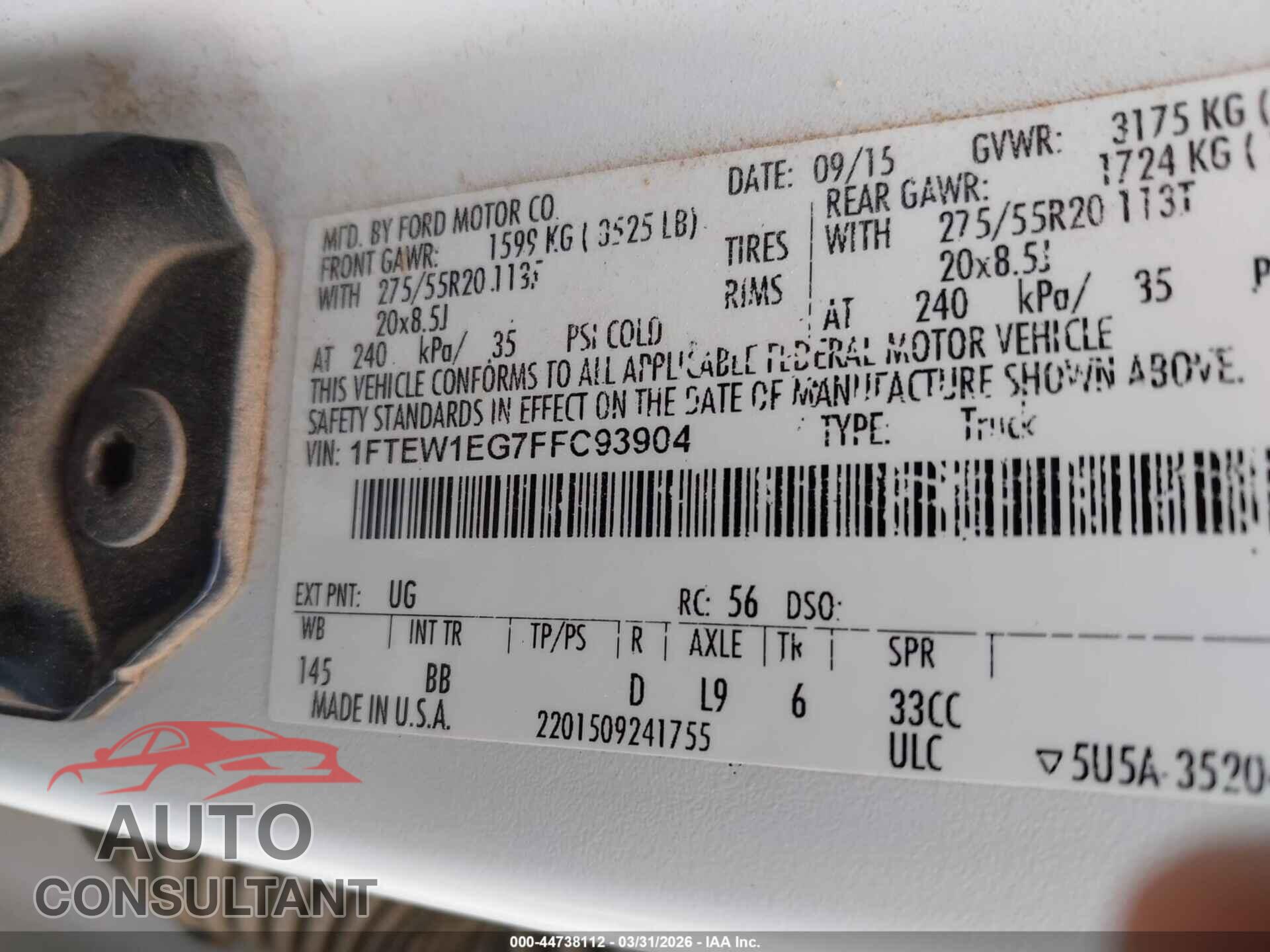 FORD F-150 2015 - 1FTEW1EG7FFC93904