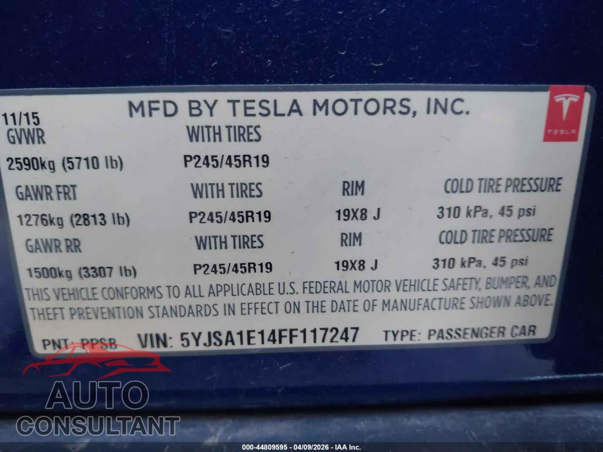 TESLA MODEL S 2015 - 5YJSA1E14FF117247