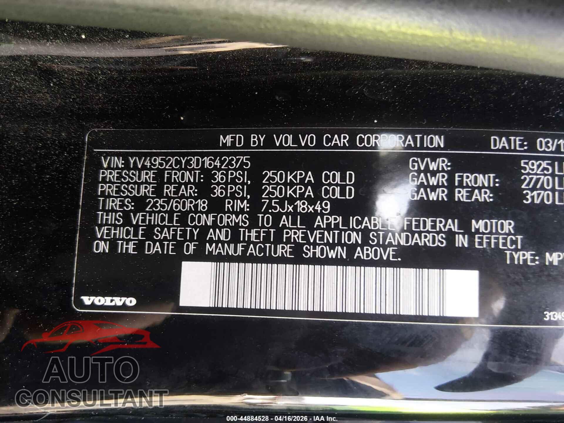 VOLVO XC90 2013 - YV4952CY3D1642375