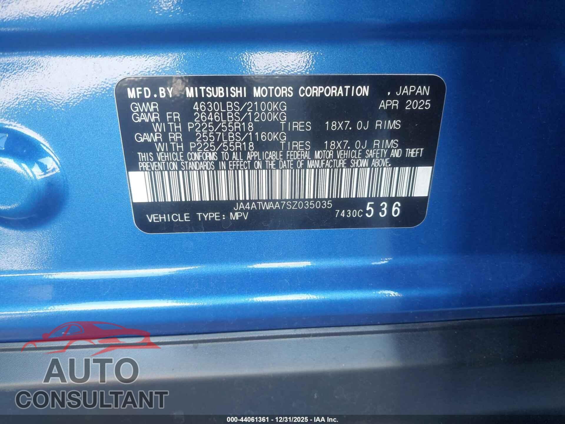 MITSUBISHI ECLIPSE CROSS 2025 - JA4ATWAA7SZ035035