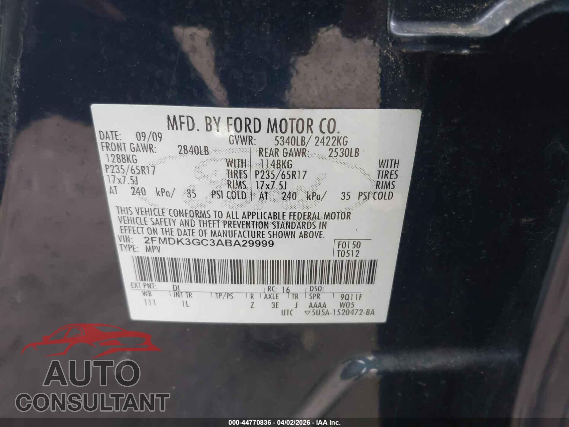 FORD EDGE 2010 - 2FMDK3GC3ABA29999