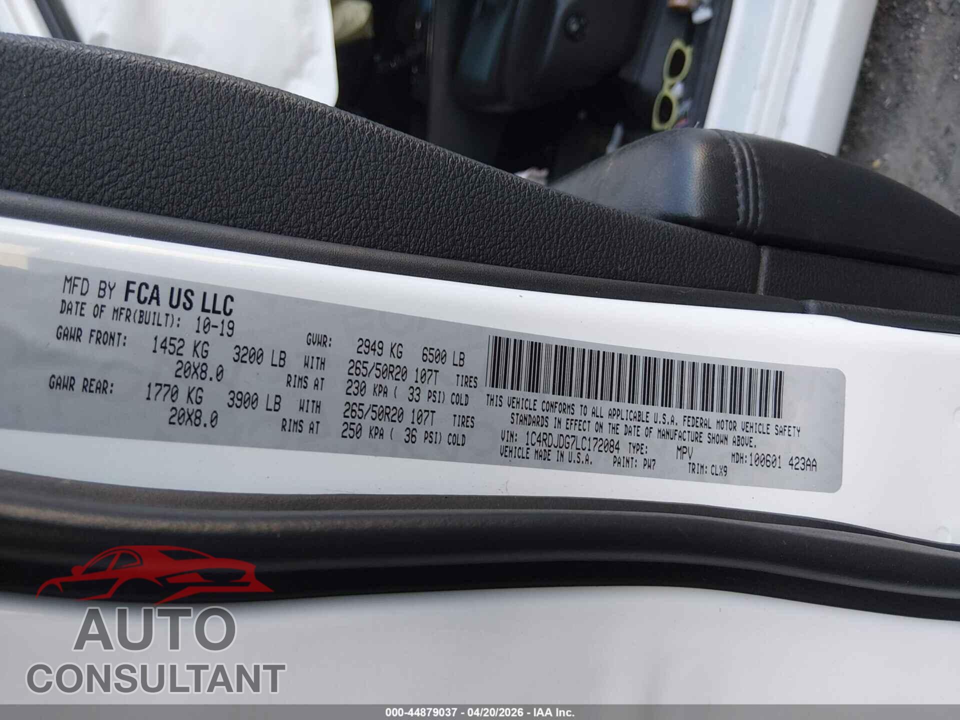 DODGE DURANGO 2020 - 1C4RDJDG7LC172084