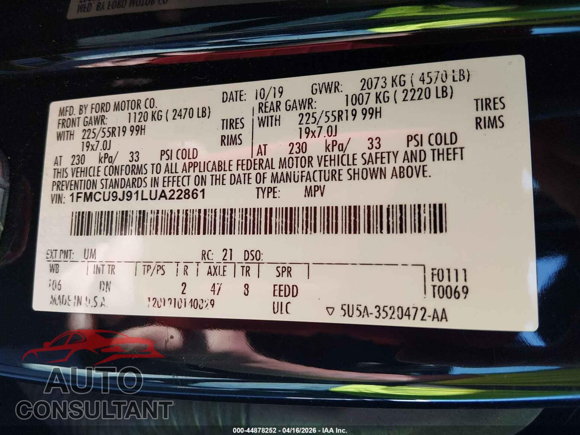 FORD ESCAPE 2020 - 1FMCU9J91LUA22861