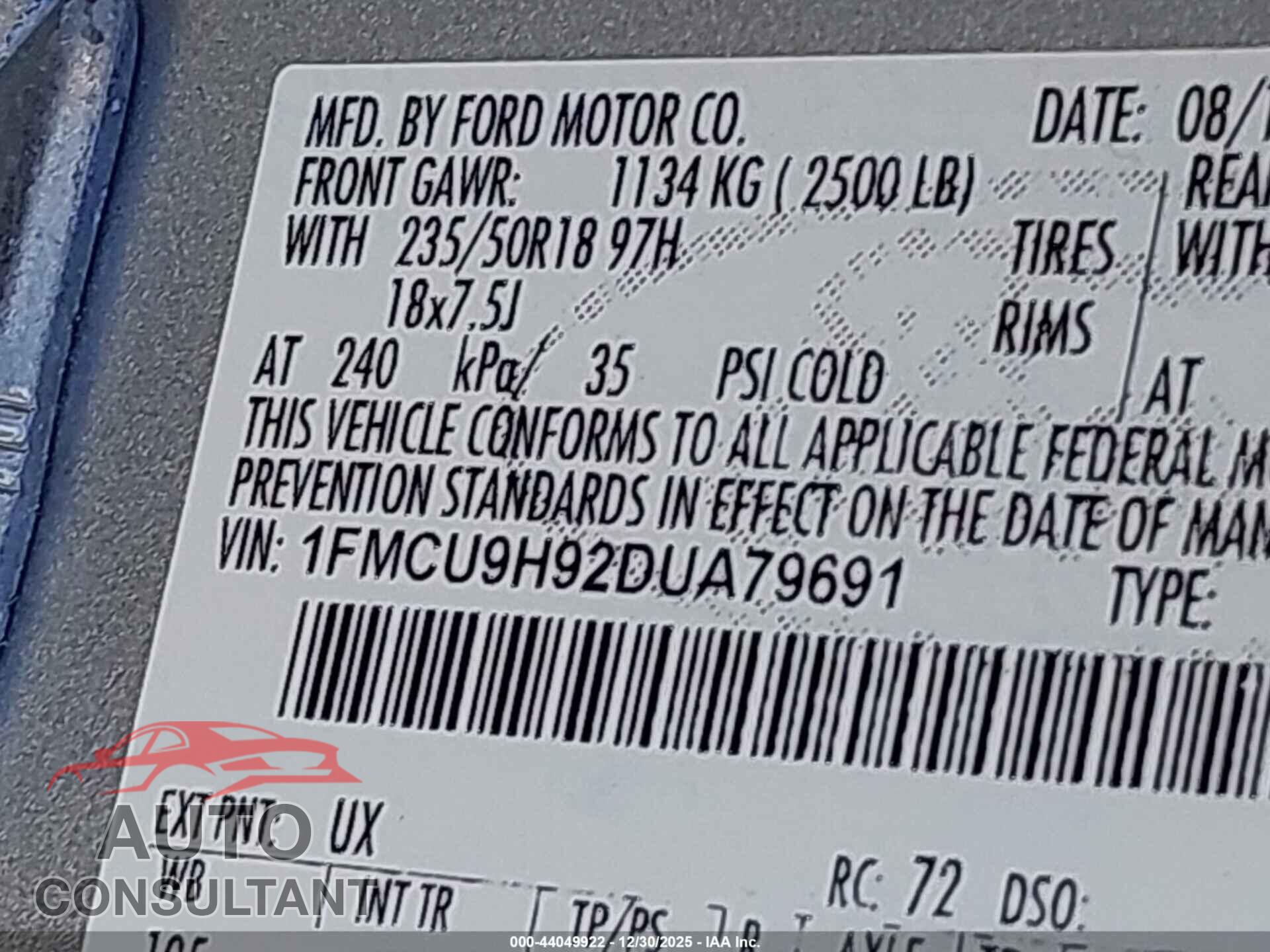 FORD ESCAPE 2013 - 1FMCU9H92DUA79691