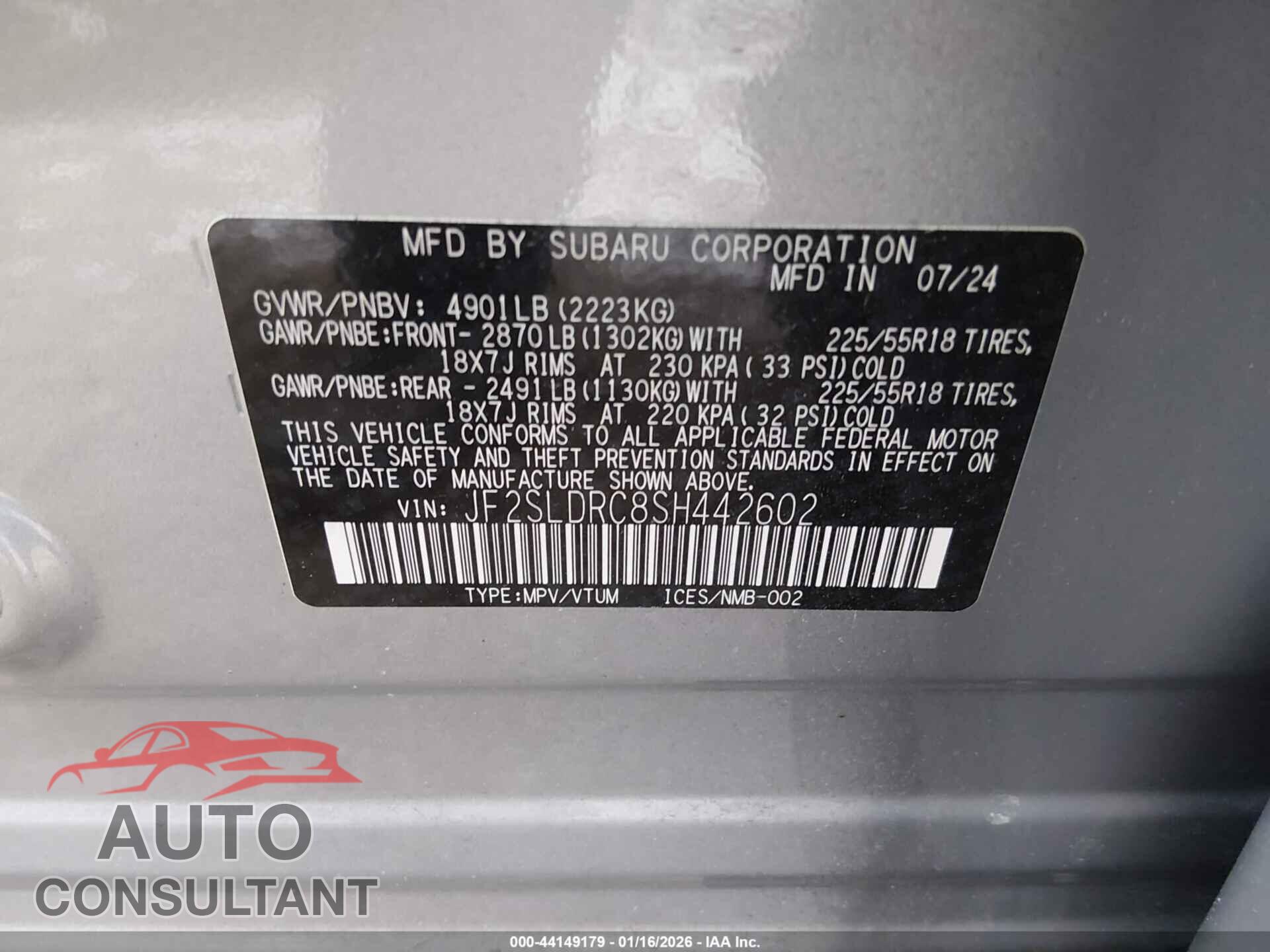 SUBARU FORESTER 2025 - JF2SLDRC8SH442602