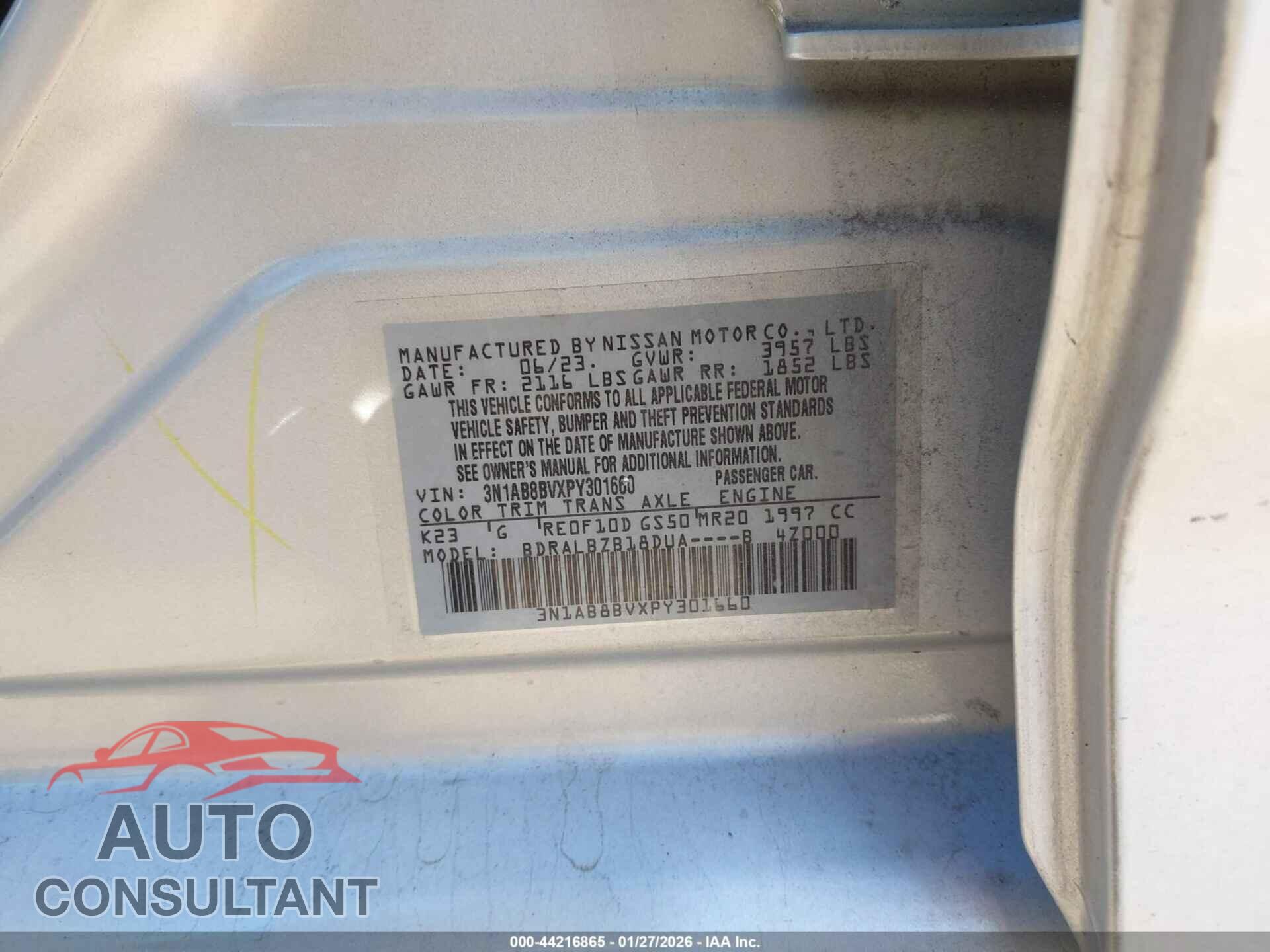 NISSAN SENTRA 2023 - 3N1AB8BVXPY301660