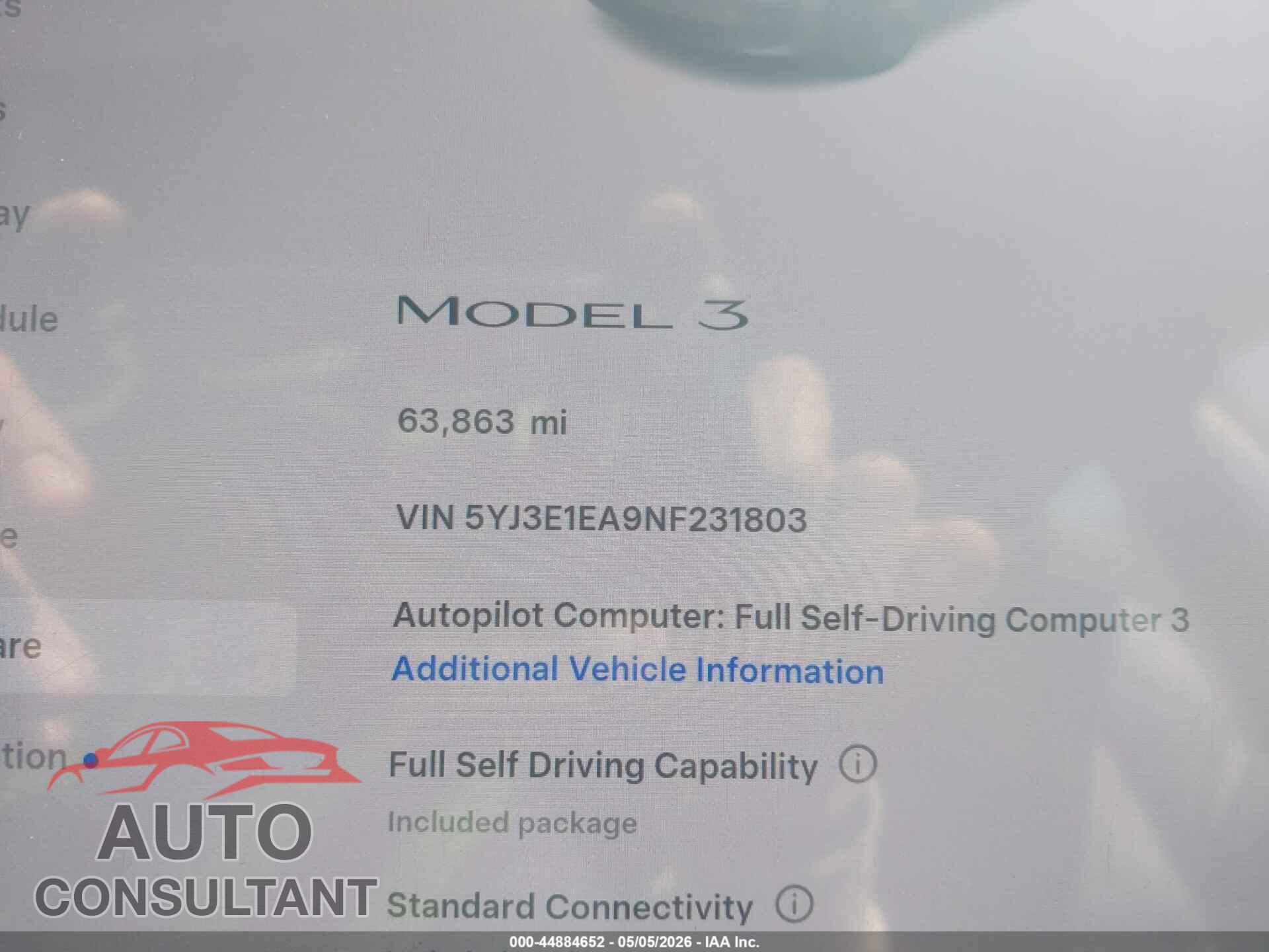 TESLA MODEL 3 2022 - 5YJ3E1EA9NF231803