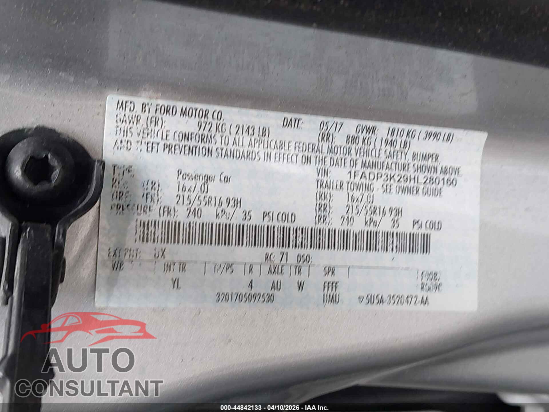 FORD FOCUS 2017 - 1FADP3K29HL280160