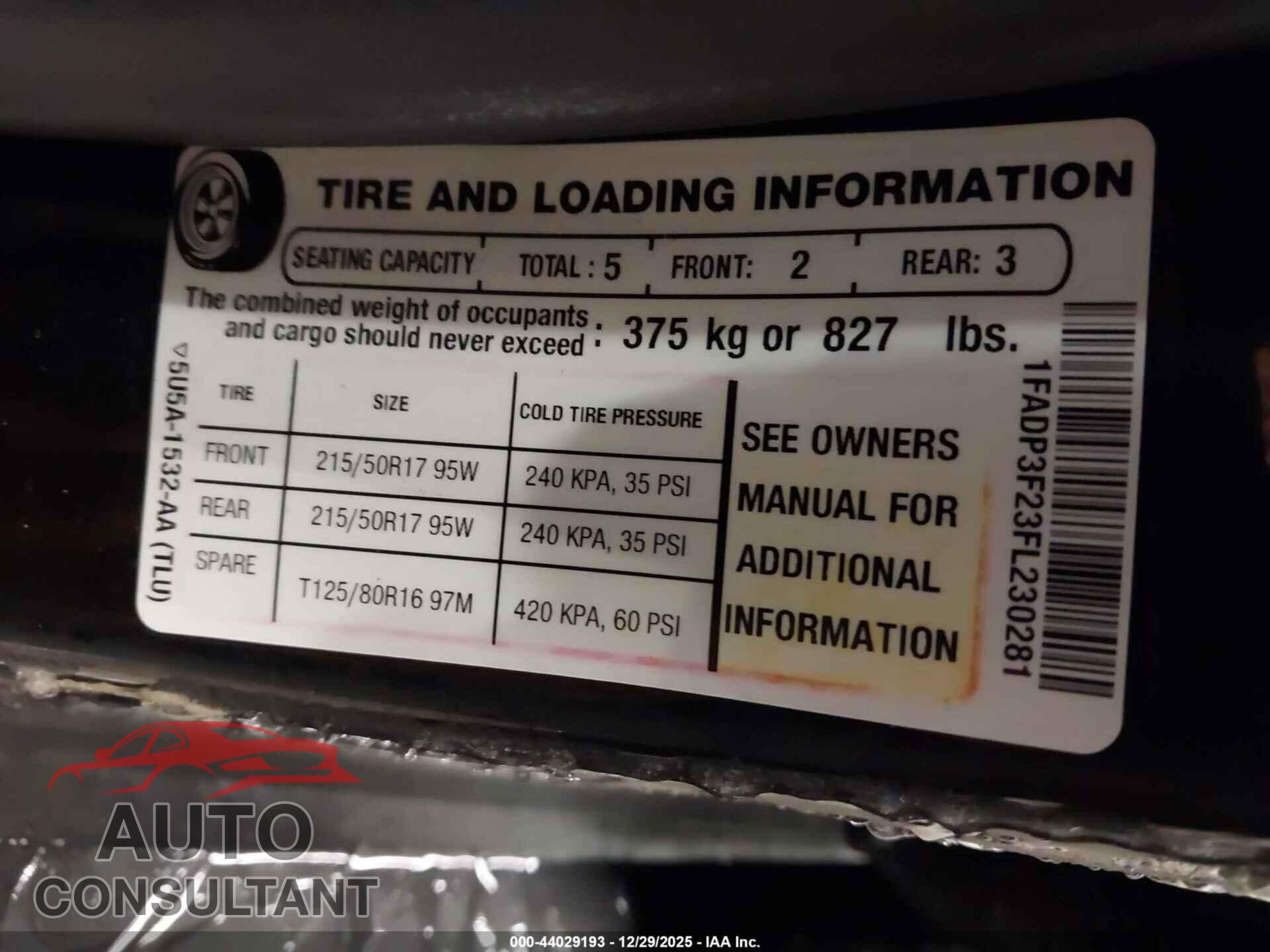 FORD FOCUS 2015 - 1FADP3F23FL230281