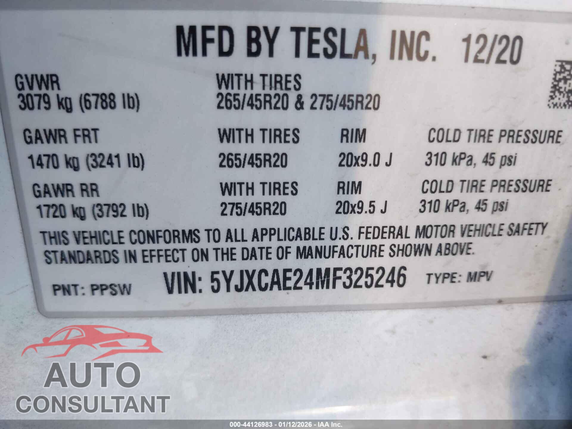 TESLA MODEL X 2021 - 5YJXCAE24MF325246