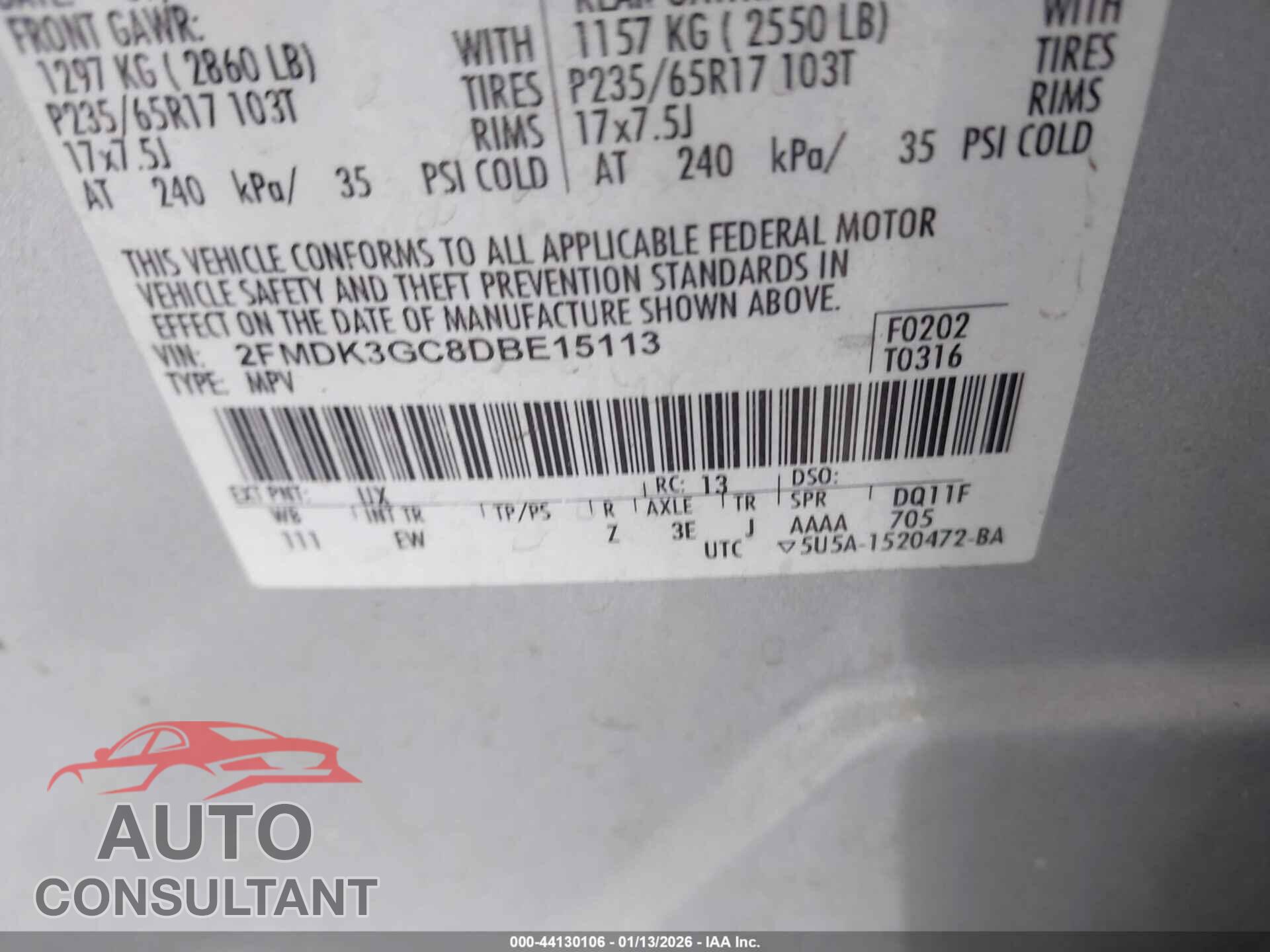 FORD EDGE 2013 - 2FMDK3GC8DBE15113