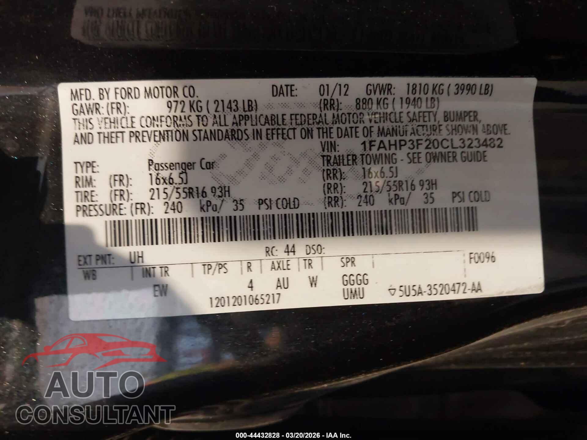FORD FOCUS 2012 - 1FAHP3F20CL323482