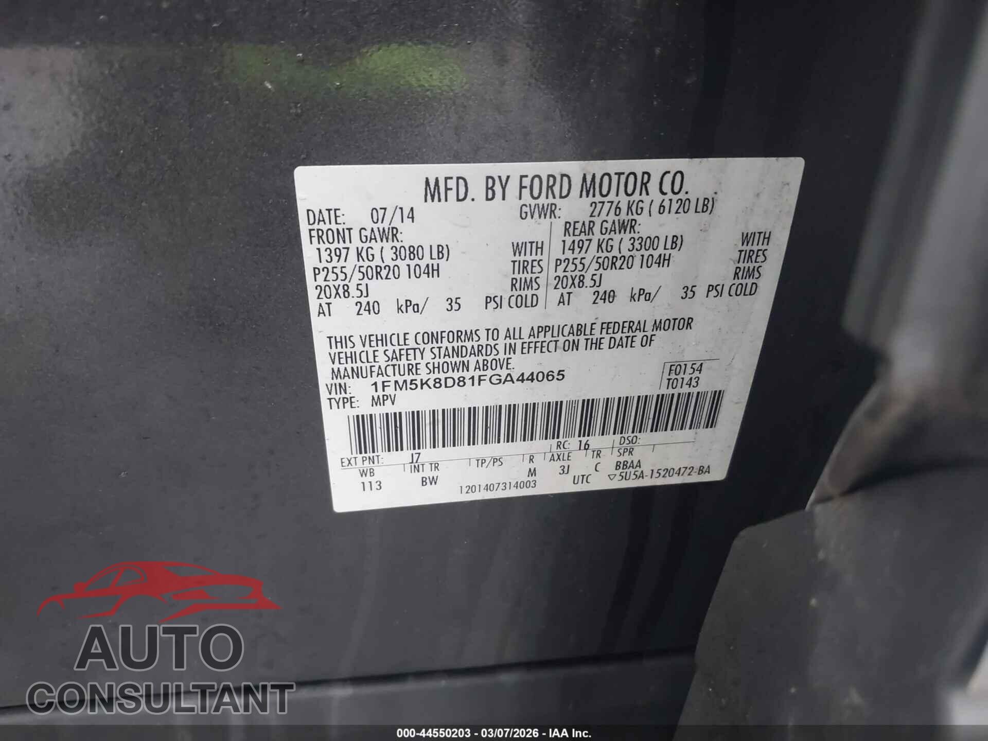 FORD EXPLORER 2015 - 1FM5K8D81FGA44065