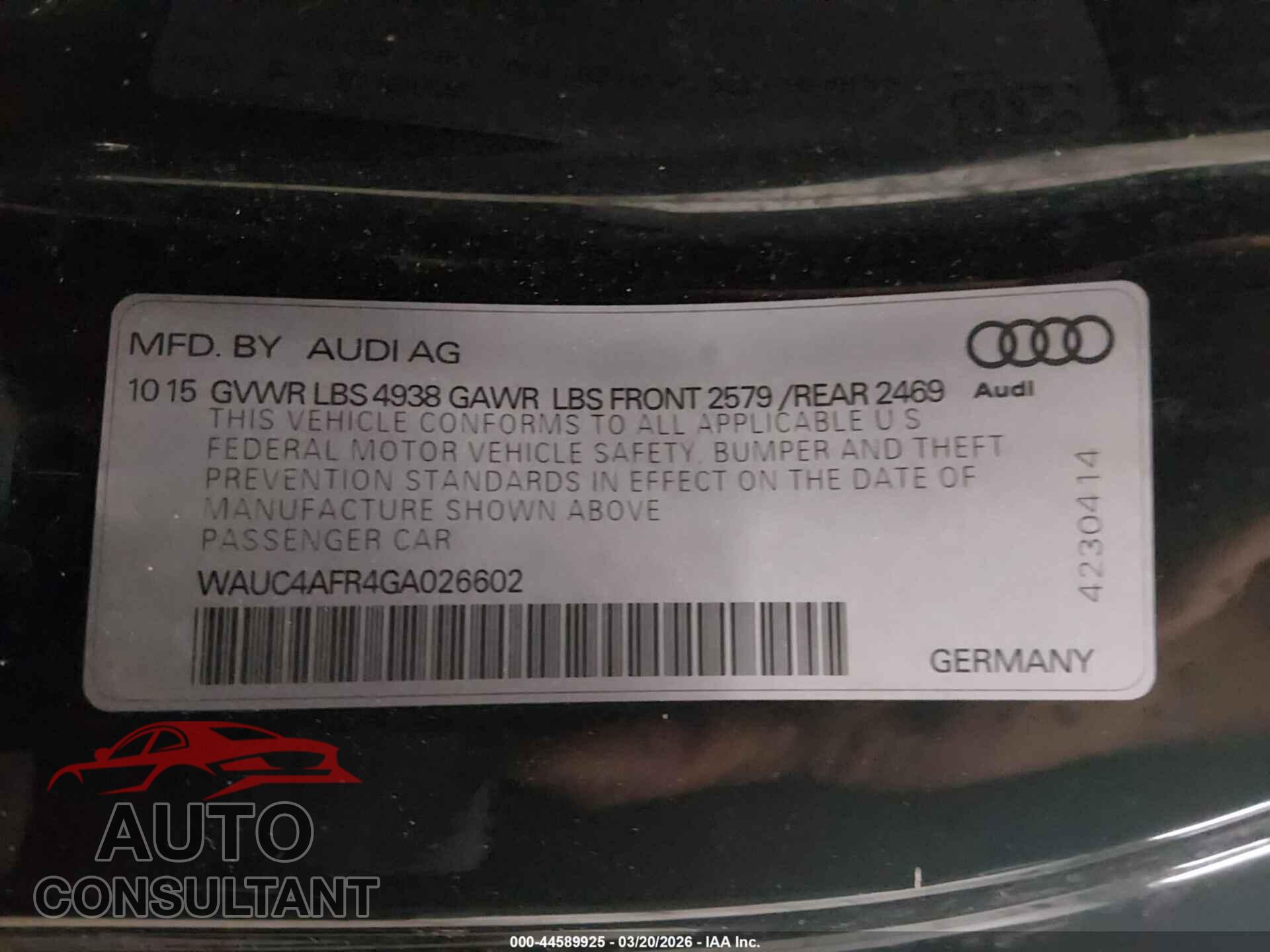 AUDI S5 2016 - WAUC4AFR4GA026602