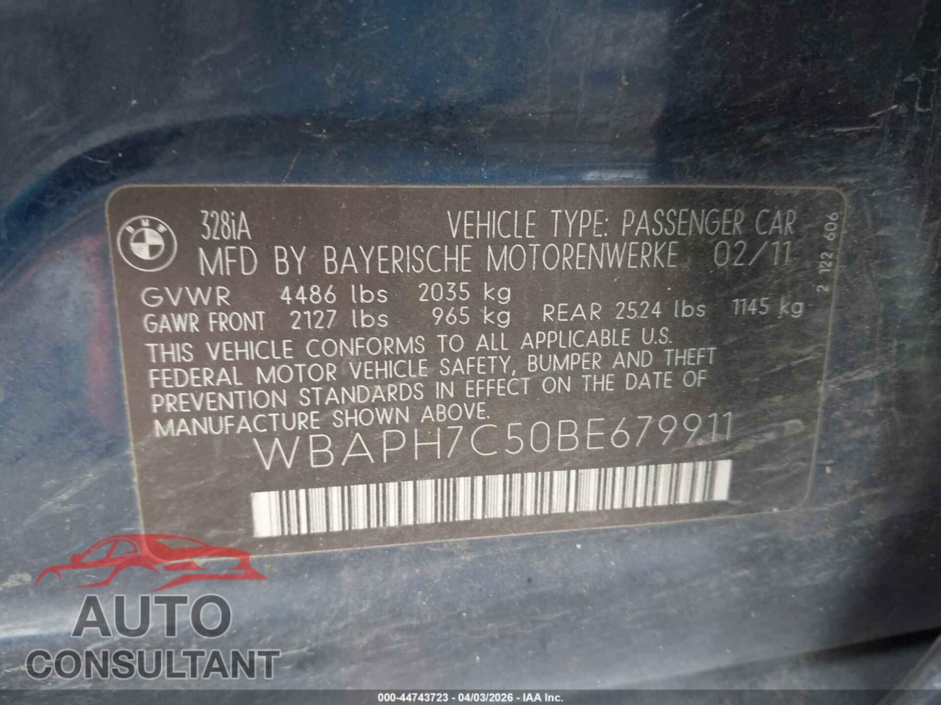 BMW 328I 2011 - WBAPH7C50BE679911