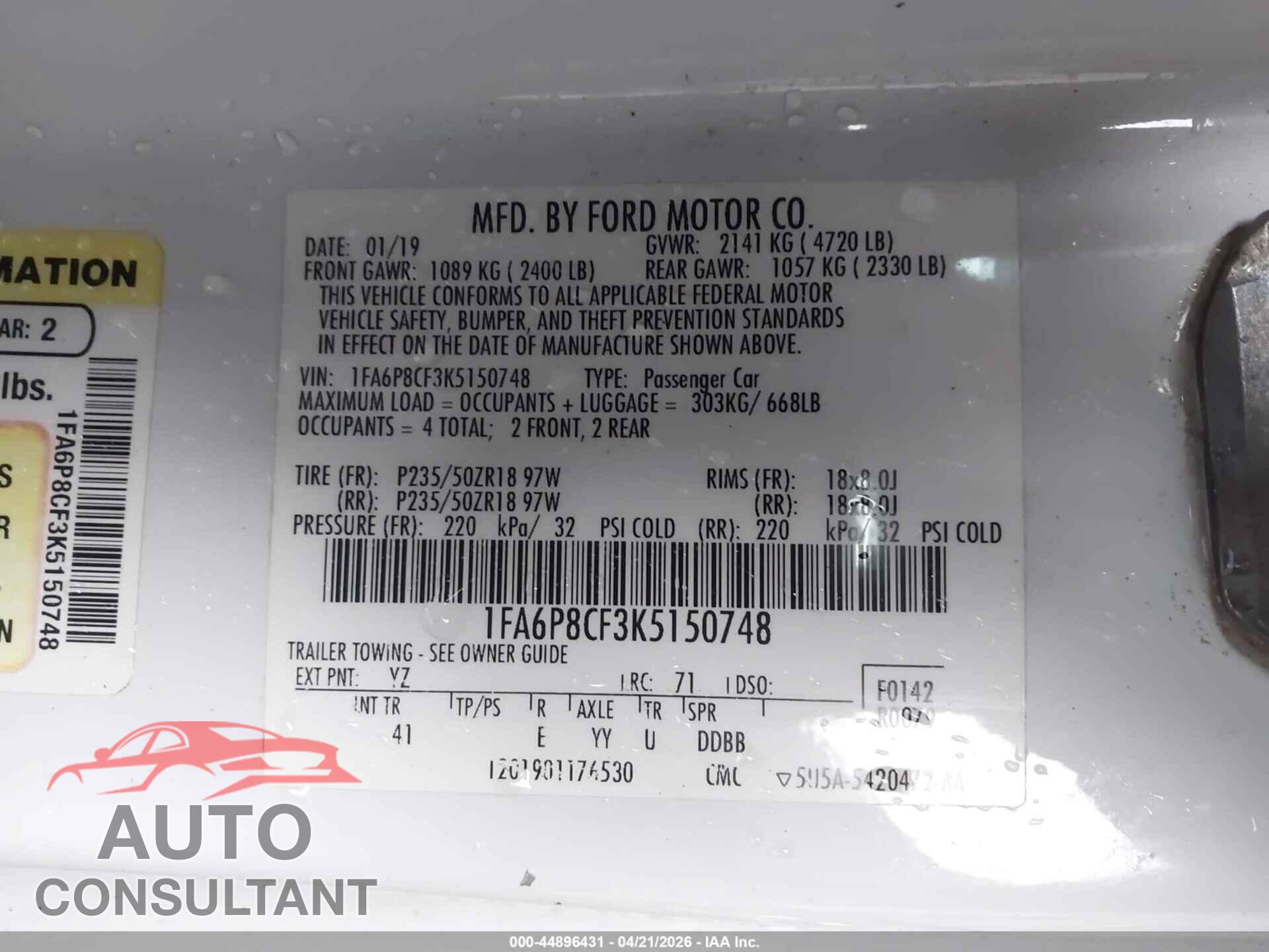 FORD MUSTANG 2019 - 1FA6P8CF3K5150748