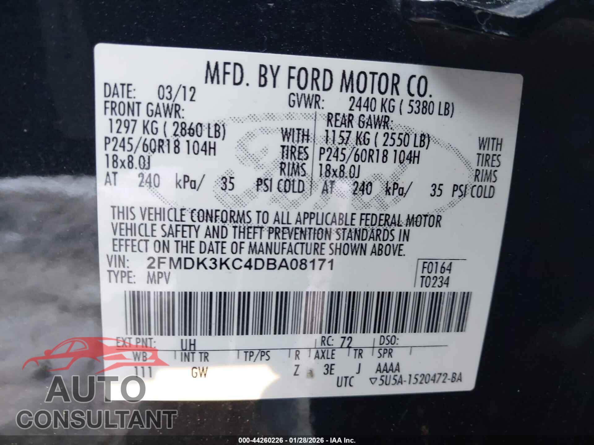 FORD EDGE 2013 - 2FMDK3KC4DBA08171