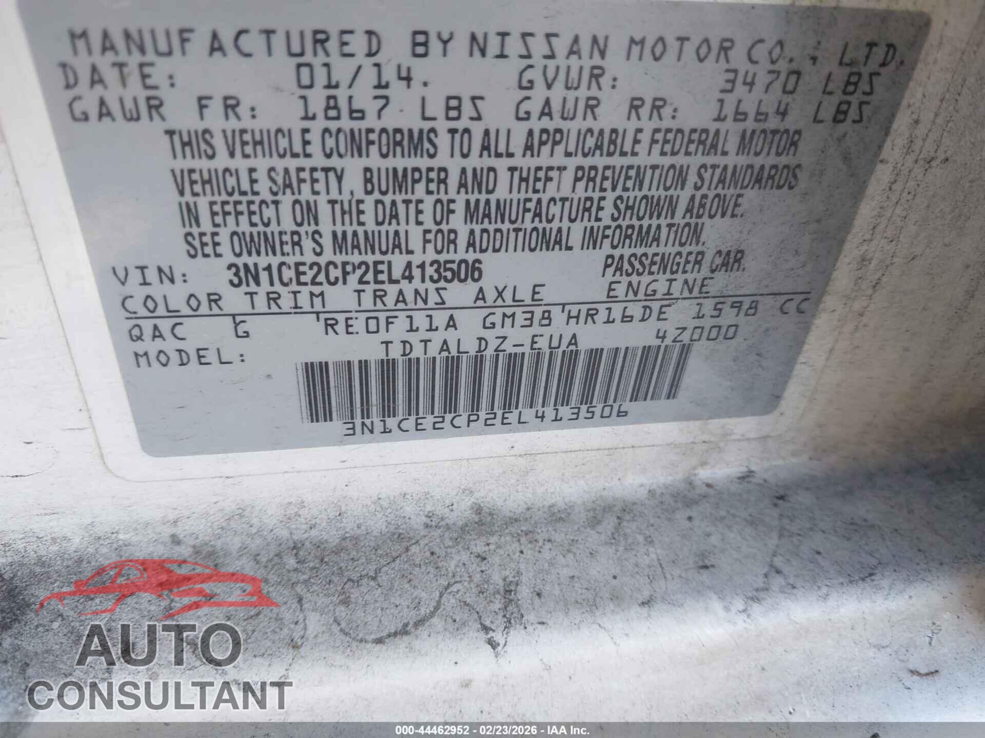NISSAN VERSA NOTE 2014 - 3N1CE2CP2EL413506