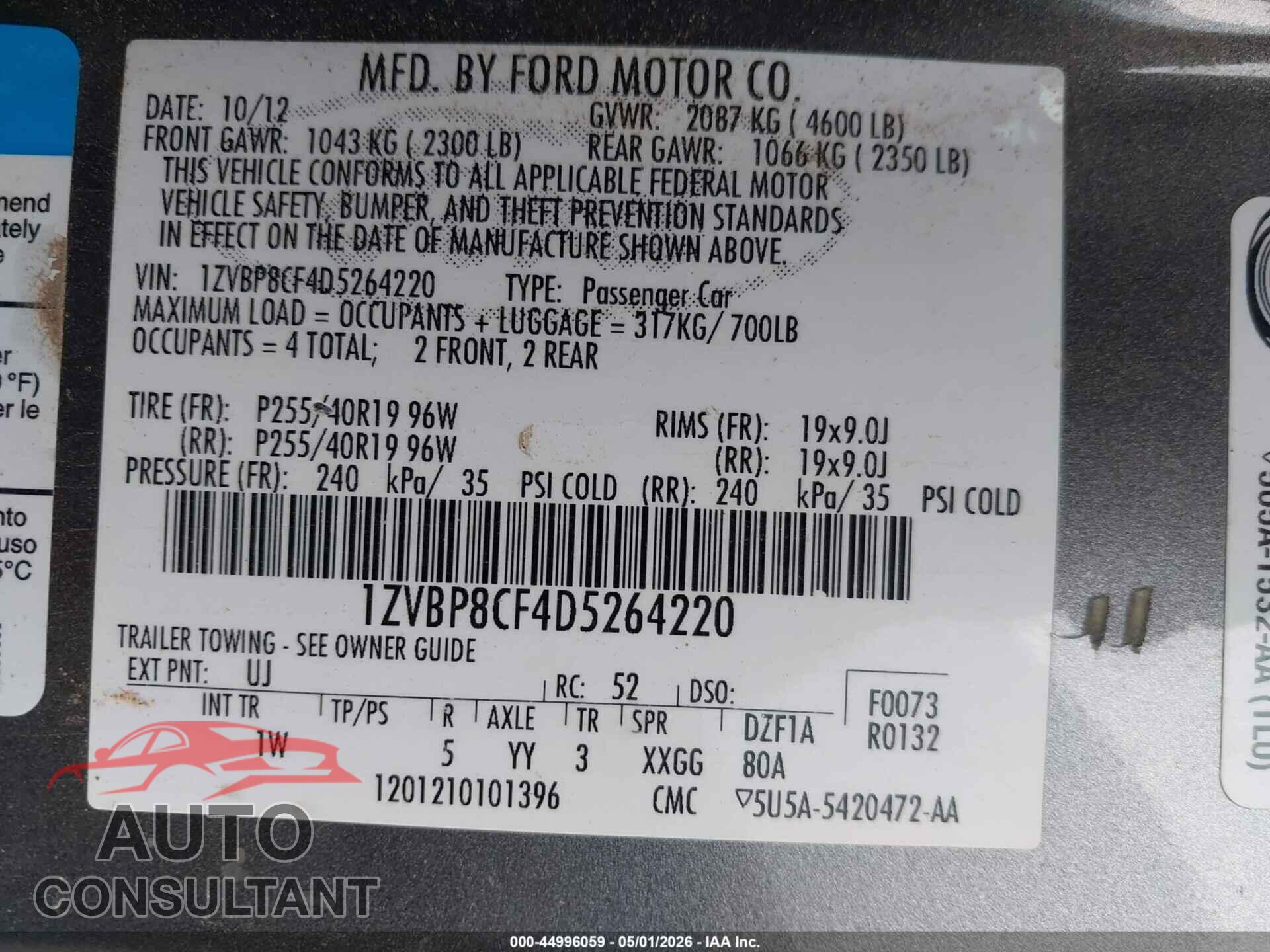 FORD MUSTANG 2013 - 1ZVBP8CF4D5264220