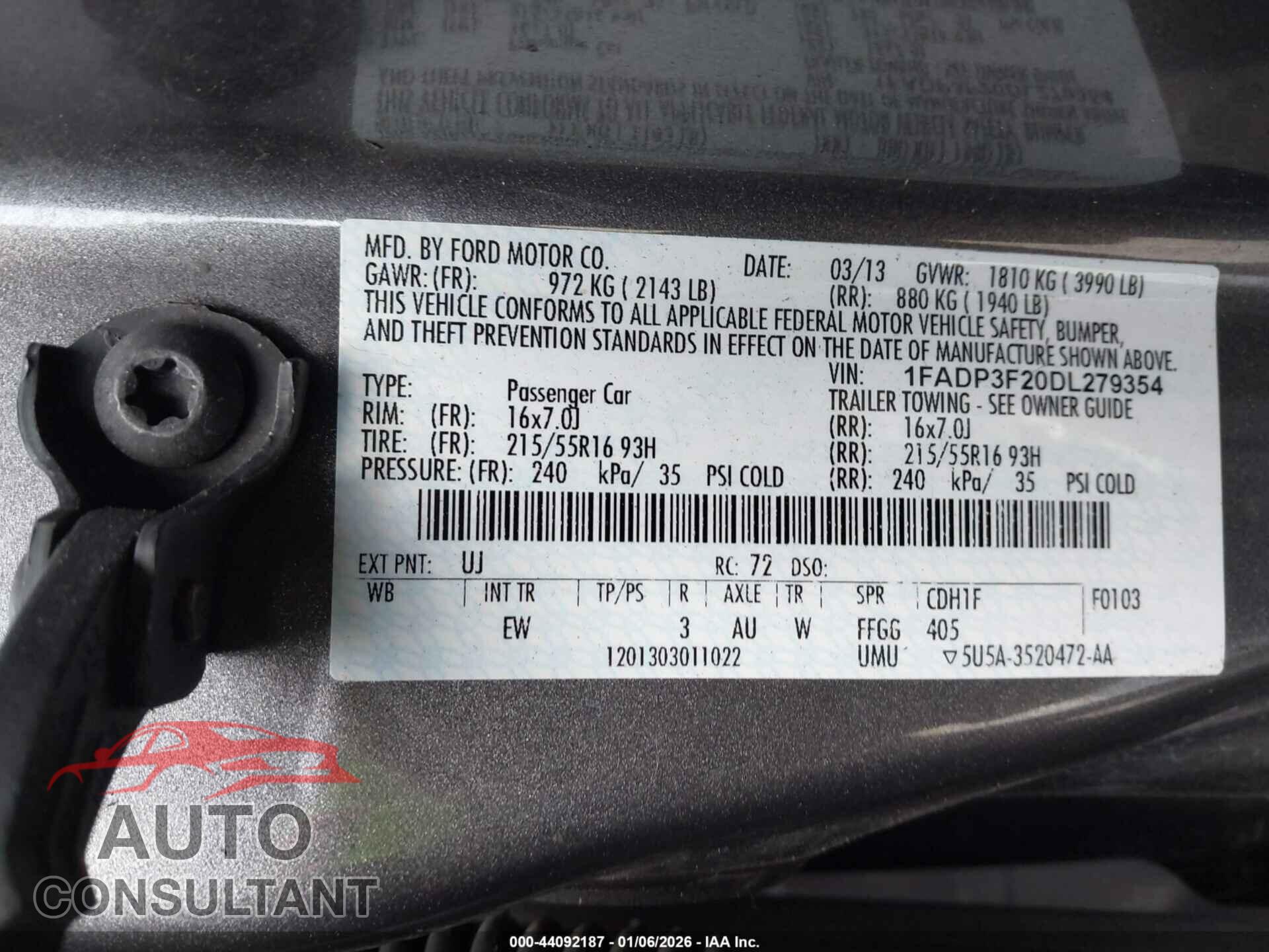 FORD FOCUS 2013 - 1FADP3F20DL279354